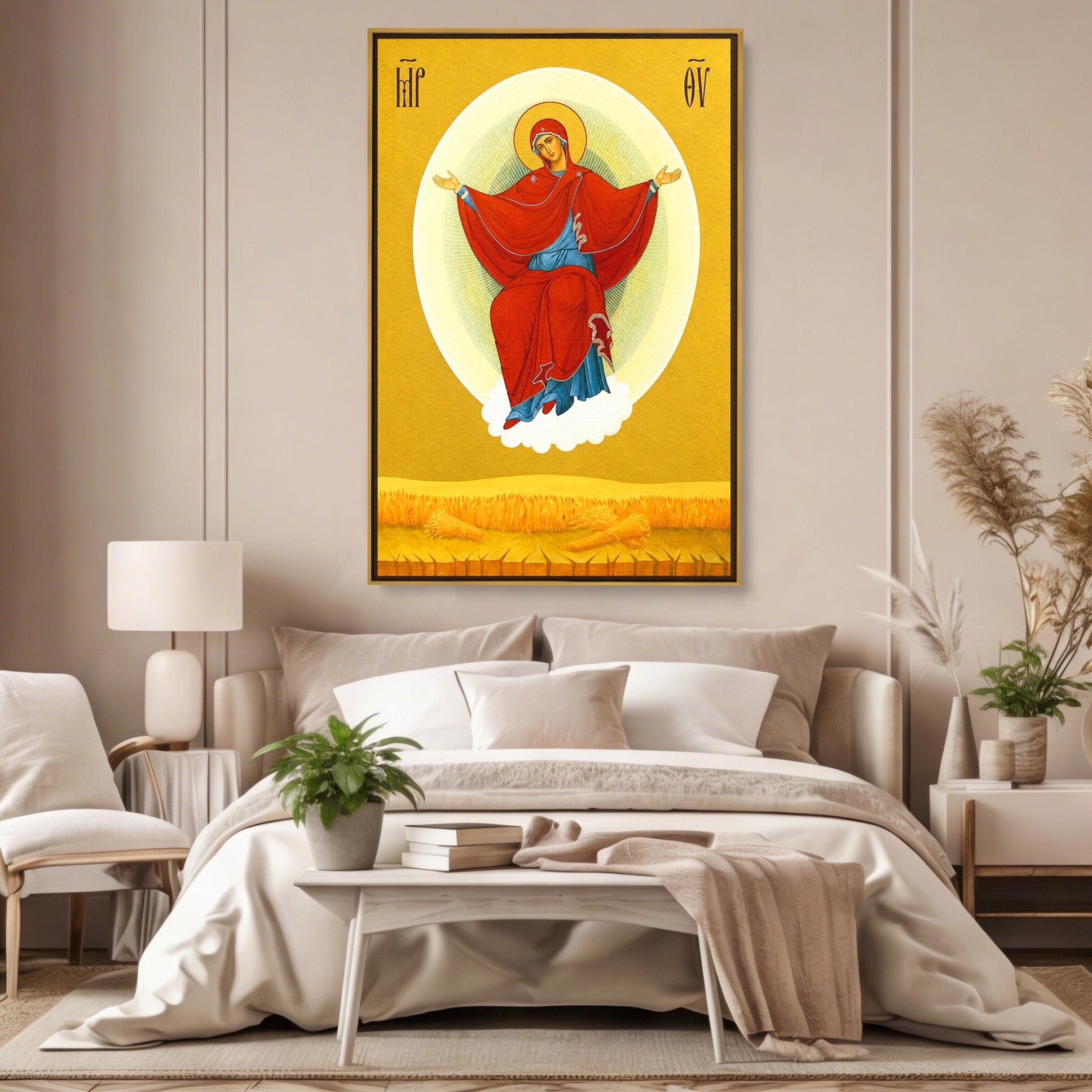 Tablou Canvas Premium LuxCanva® H1084, Icoana Pentru Binecuvantarea Casei si Gospodariei, Icoana, Religie, Spiritualitate, Arta Sacra, Dormitor, Hol, Culori Vibrante
