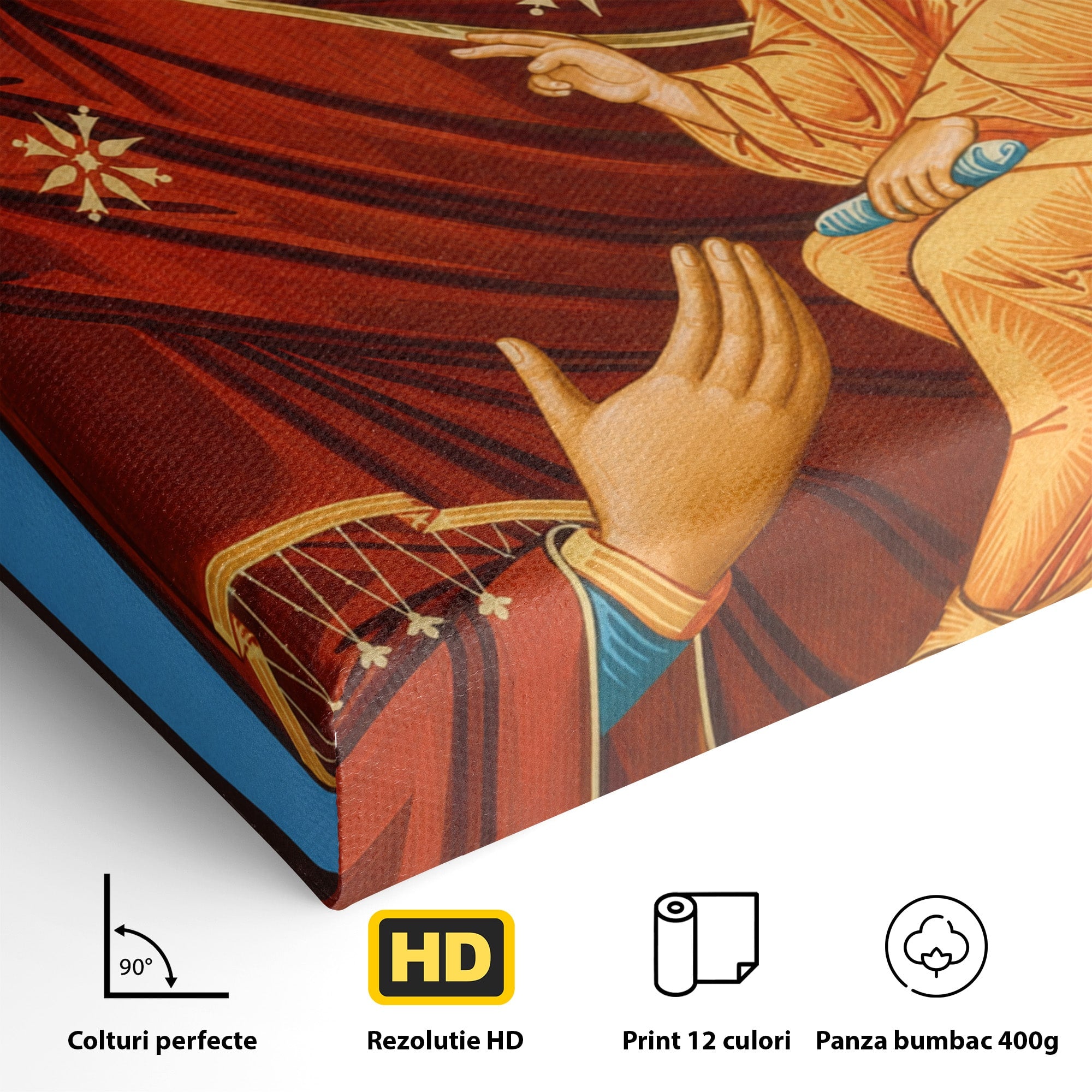 Tablou Canvas Premium LuxCanva® H1085, Icoana Maicii Domnului Tihvin, Icoana, Religios, Spiritualitate, Ortodox, Dormitor, Birou, Culori Vibrante