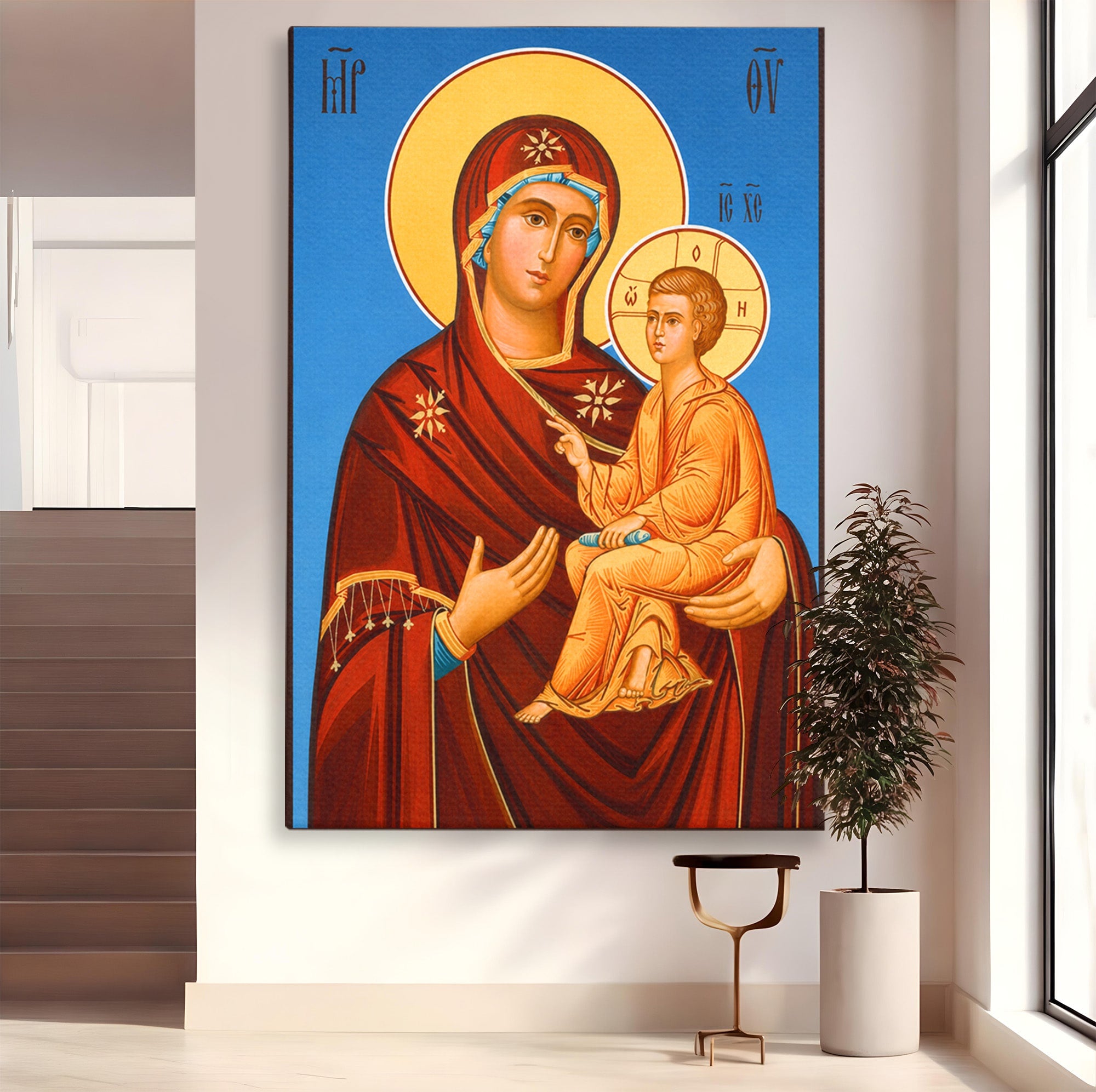 Tablou Canvas Premium LuxCanva® H1085, Icoana Maicii Domnului Tihvin, Icoana, Religios, Spiritualitate, Ortodox, Dormitor, Birou, Culori Vibrante