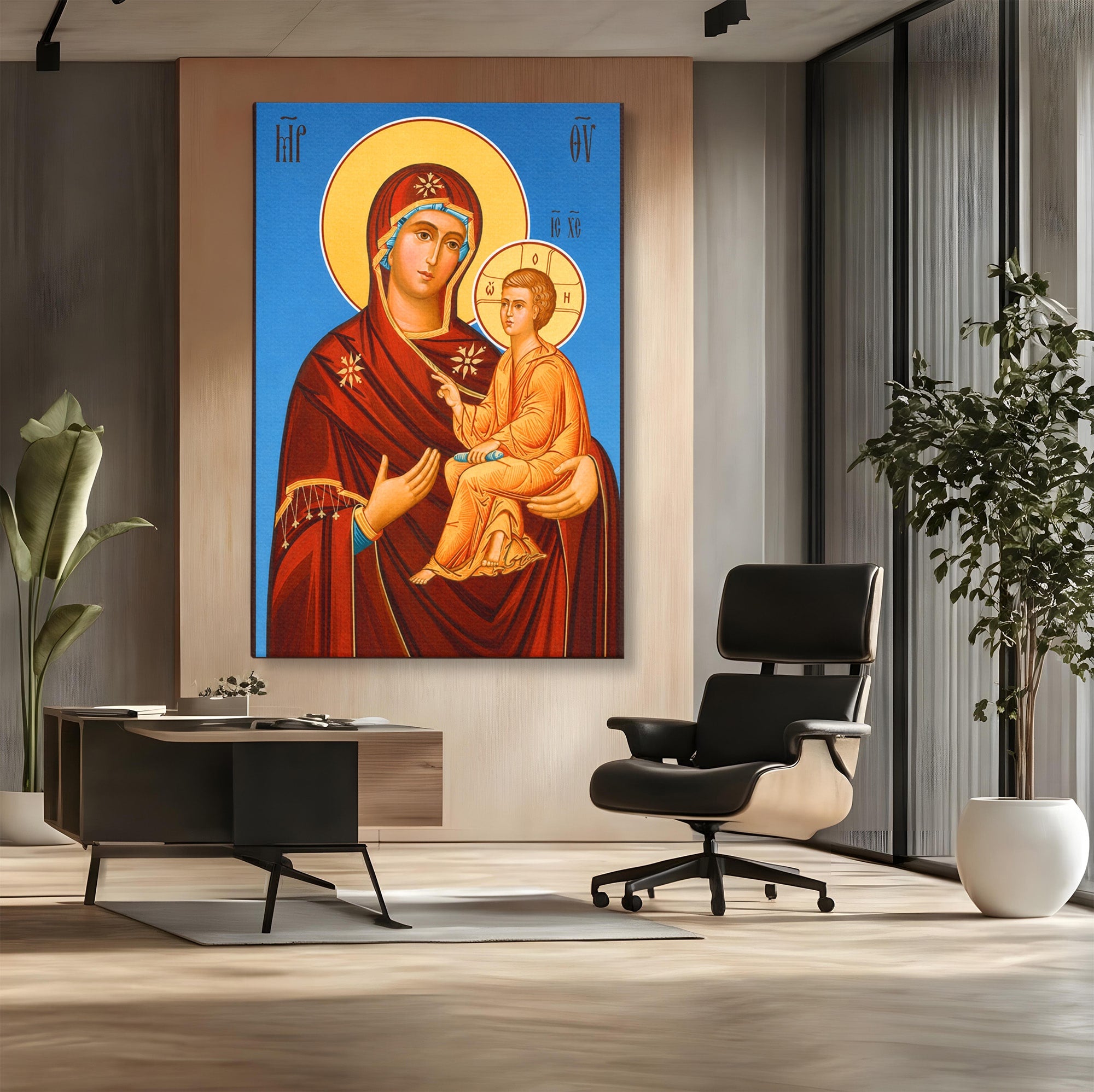 Tablou Canvas Premium LuxCanva® H1085, Icoana Maicii Domnului Tihvin, Icoana, Religios, Spiritualitate, Ortodox, Dormitor, Birou, Culori Vibrante
