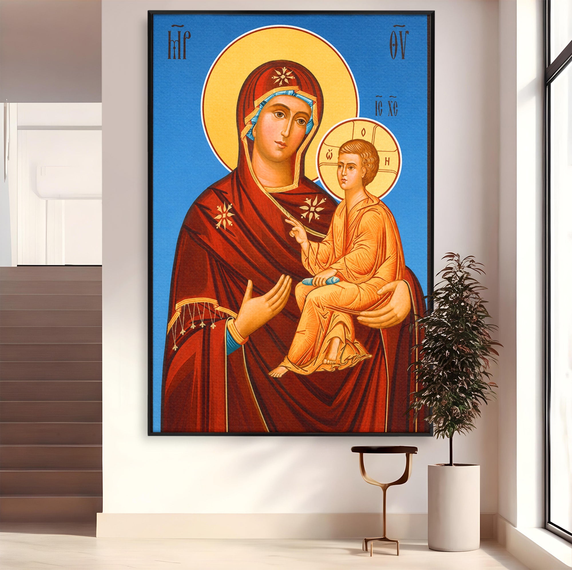 Tablou Canvas Premium LuxCanva® H1085, Icoana Maicii Domnului Tihvin, Icoana, Religios, Spiritualitate, Ortodox, Dormitor, Birou, Culori Vibrante