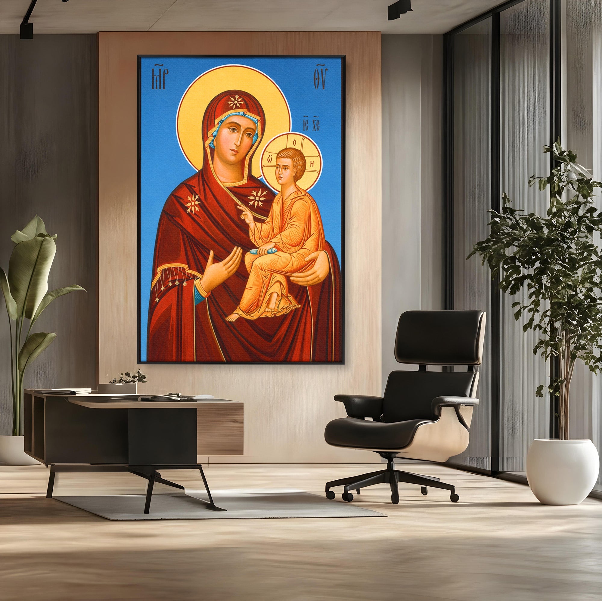Tablou Canvas Premium LuxCanva® H1085, Icoana Maicii Domnului Tihvin, Icoana, Religios, Spiritualitate, Ortodox, Dormitor, Birou, Culori Vibrante