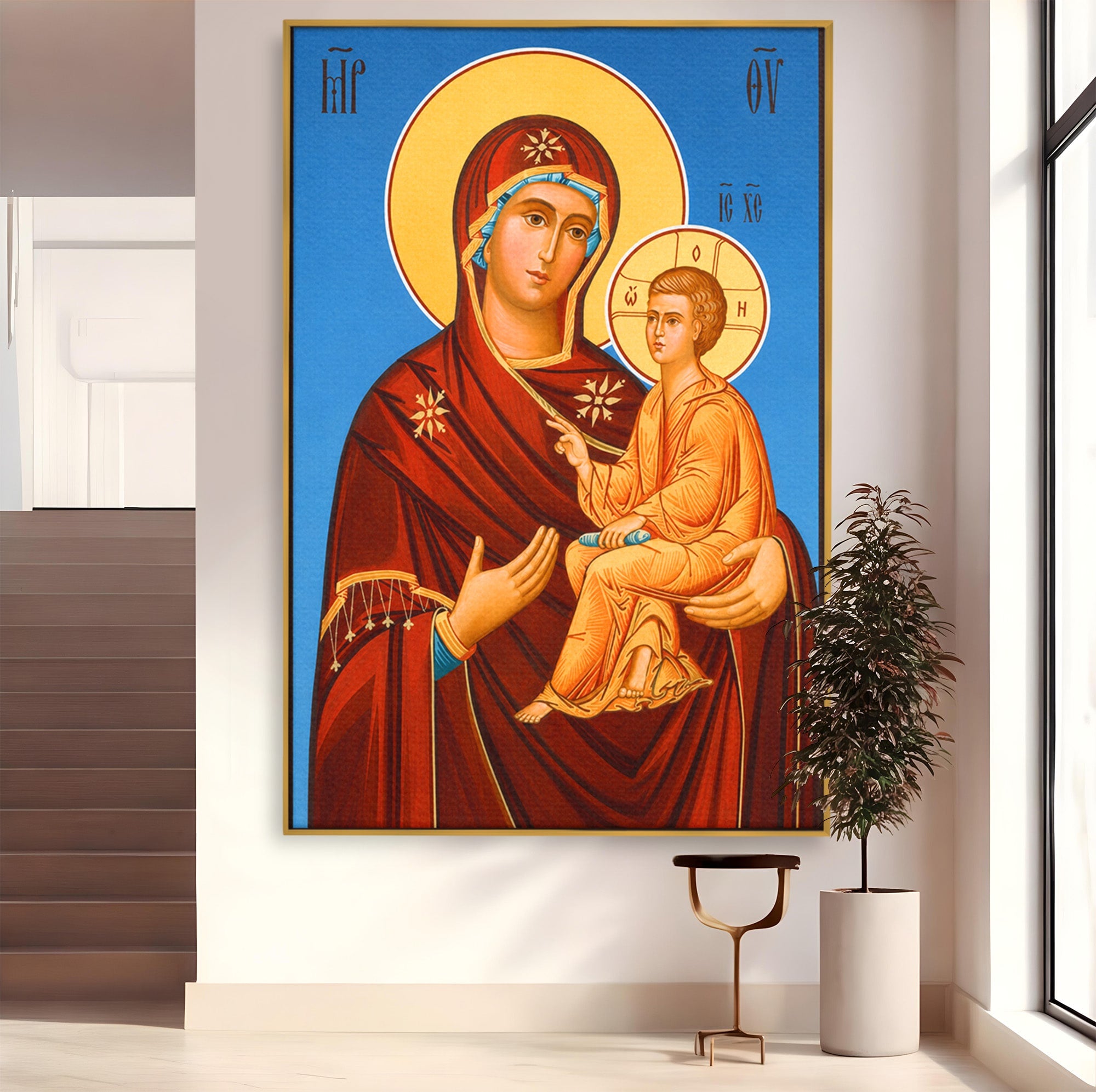 Tablou Canvas Premium LuxCanva® H1085, Icoana Maicii Domnului Tihvin, Icoana, Religios, Spiritualitate, Ortodox, Dormitor, Birou, Culori Vibrante