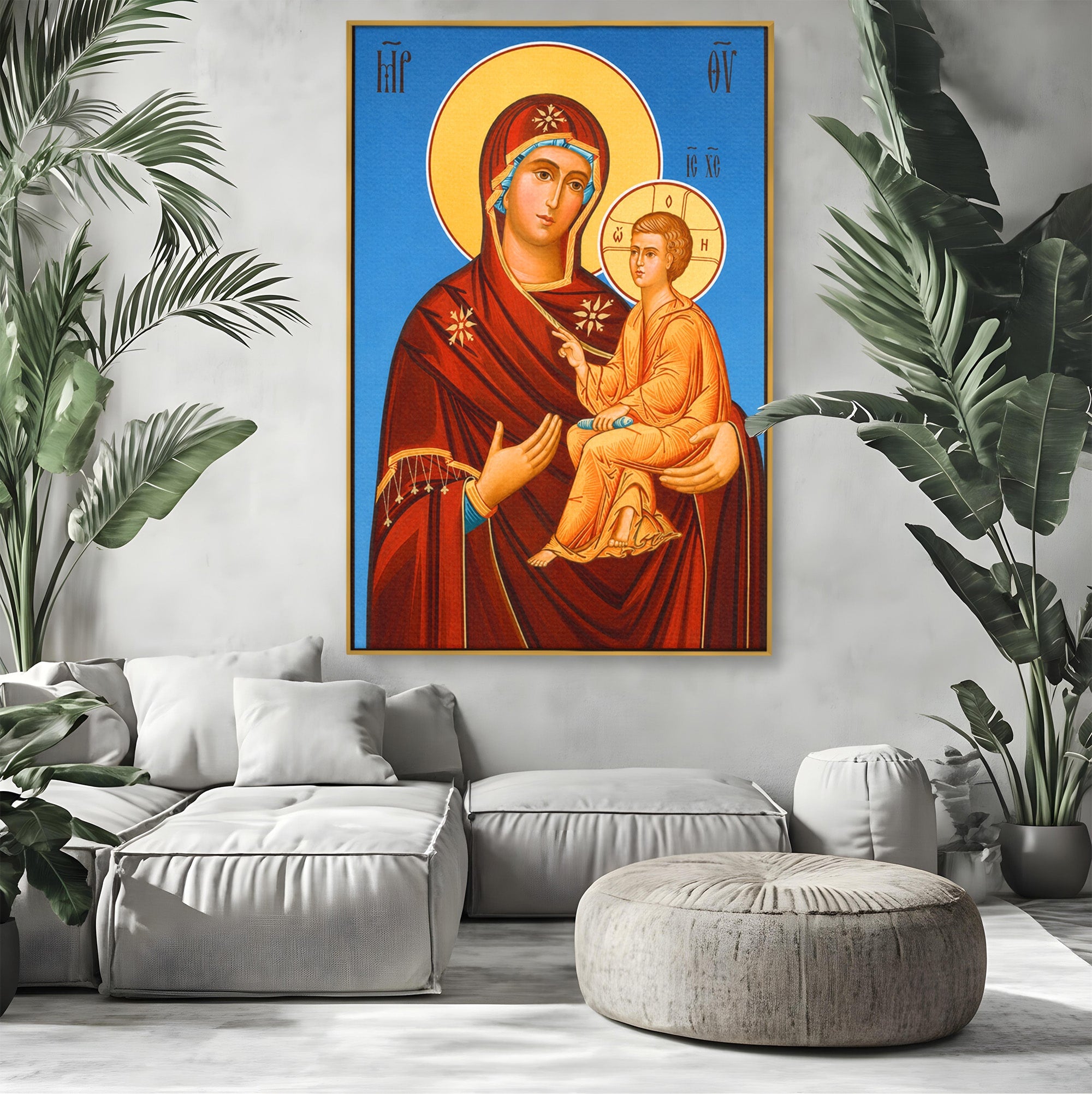 Tablou Canvas Premium LuxCanva® H1085, Icoana Maicii Domnului Tihvin, Icoana, Religios, Spiritualitate, Ortodox, Dormitor, Birou, Culori Vibrante