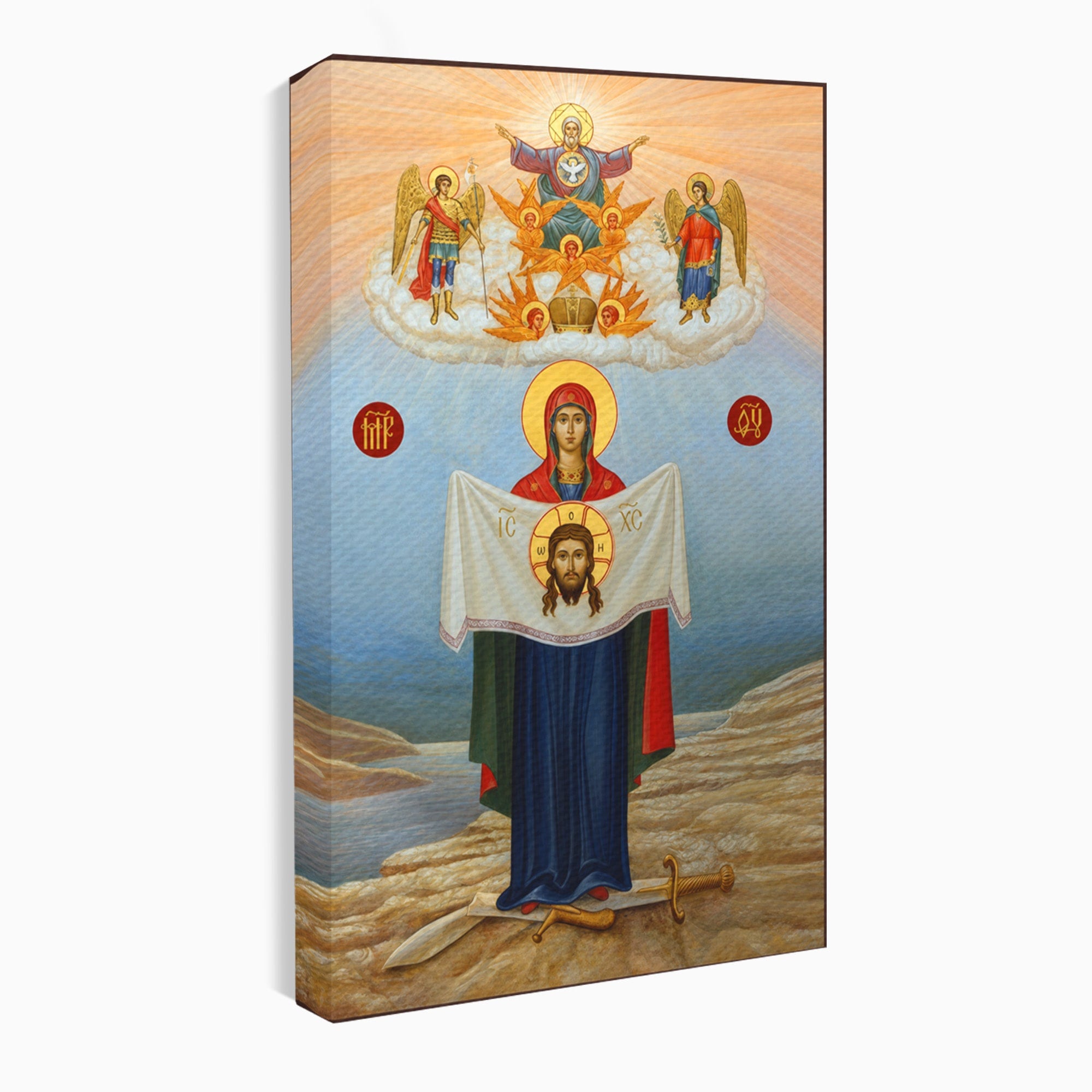 Tablou Canvas Premium LuxCanva® H1086, Icoana Protectiei si Biruintei Spirituale, Icoana, Religie, Credinta, Arta Sacra, Dormitor, Culori Vibrante
