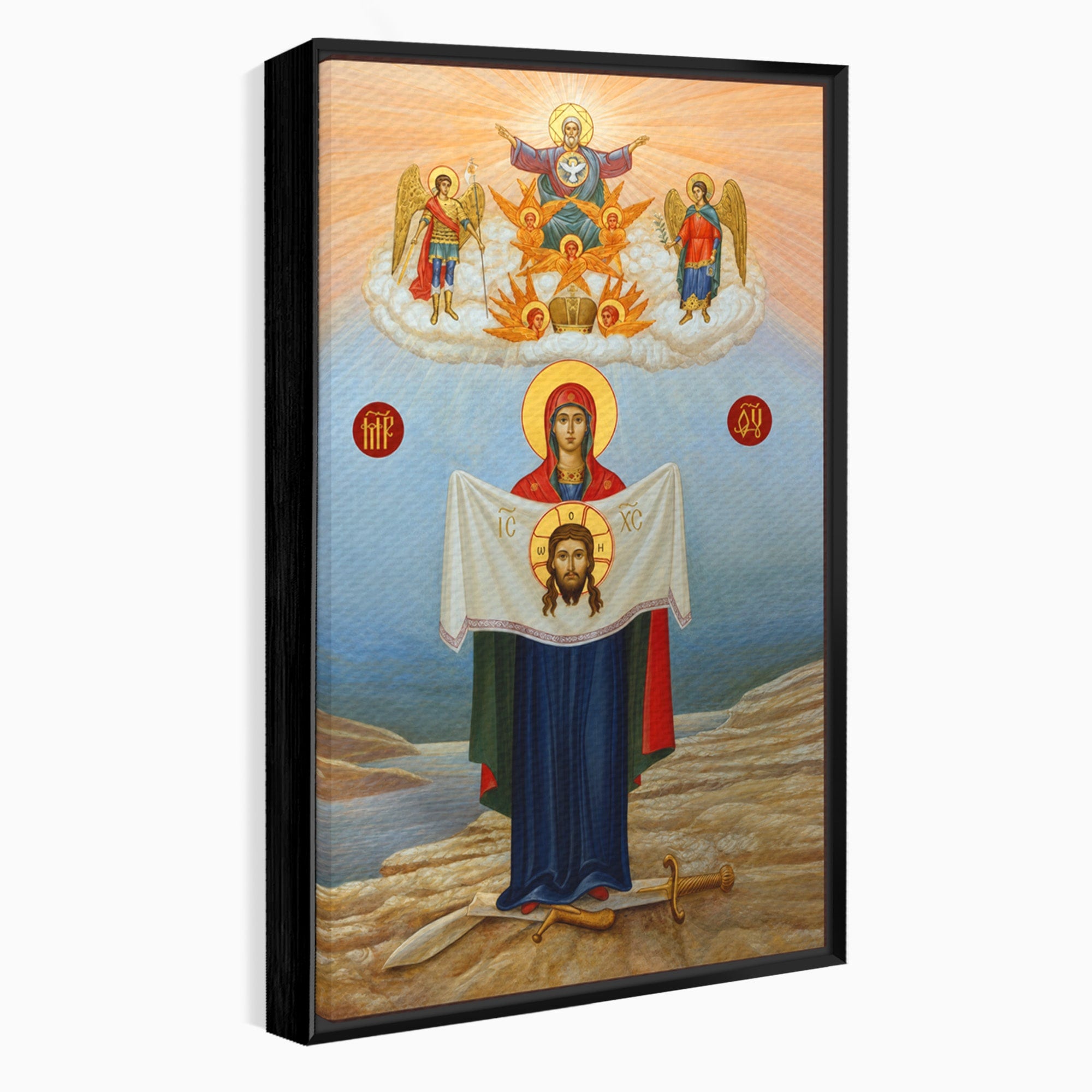 Tablou Canvas Premium LuxCanva® H1086, Icoana Protectiei si Biruintei Spirituale, Icoana, Religie, Credinta, Arta Sacra, Dormitor, Culori Vibrante