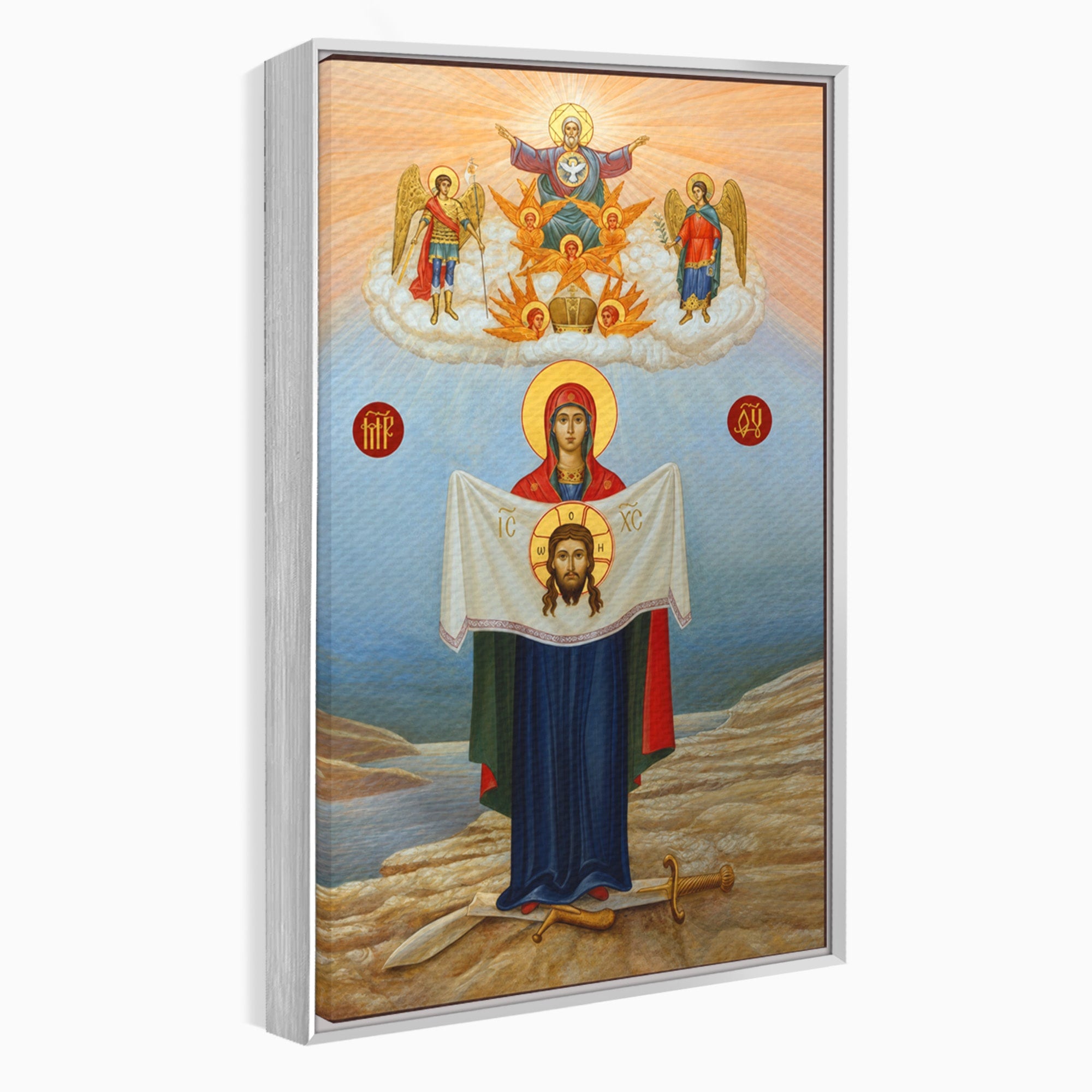 Tablou Canvas Premium LuxCanva® H1086, Icoana Protectiei si Biruintei Spirituale, Icoana, Religie, Credinta, Arta Sacra, Dormitor, Culori Vibrante