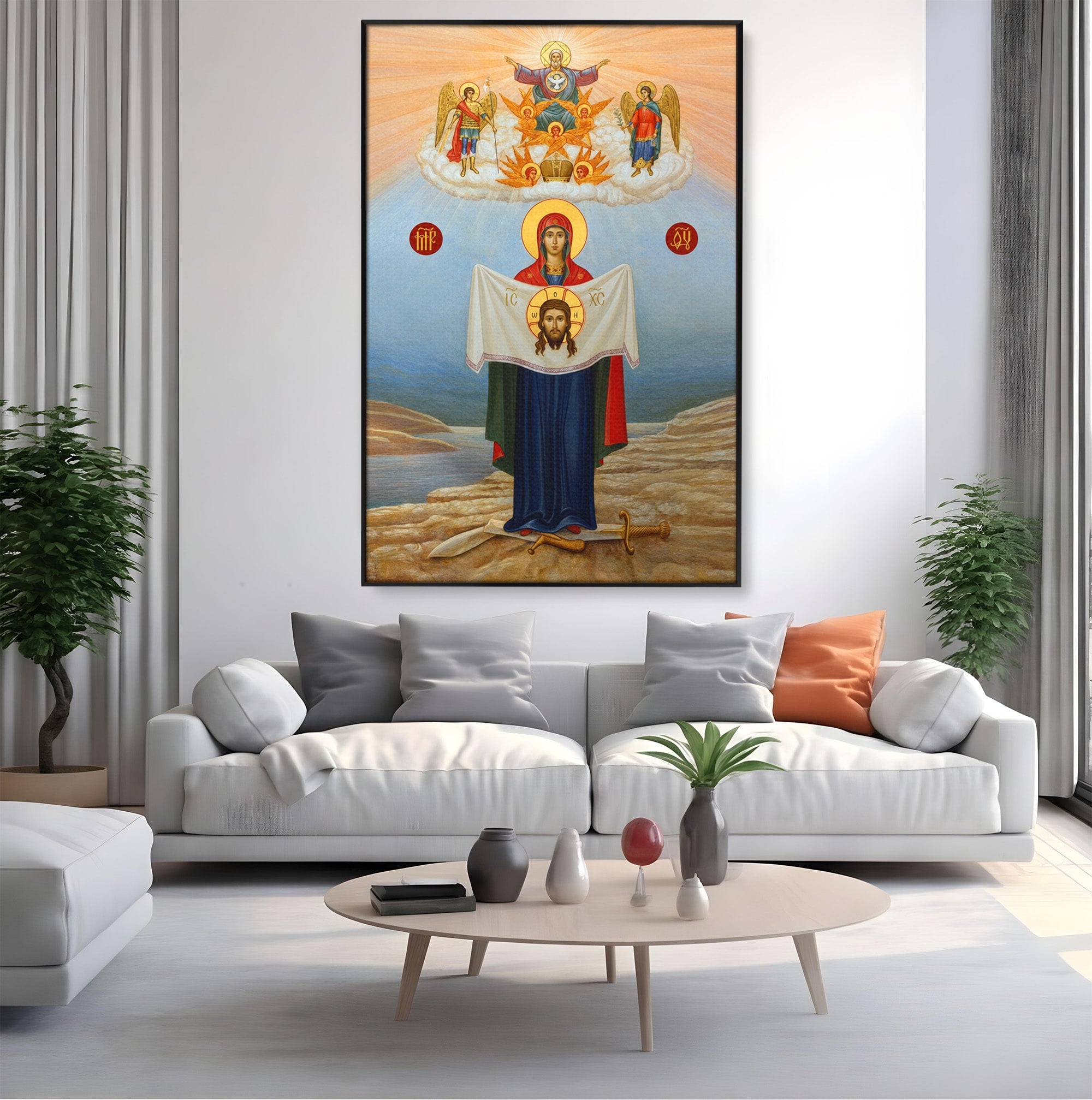 Tablou Canvas Premium LuxCanva® H1086, Icoana Protectiei si Biruintei Spirituale, Icoana, Religie, Credinta, Arta Sacra, Dormitor, Culori Vibrante