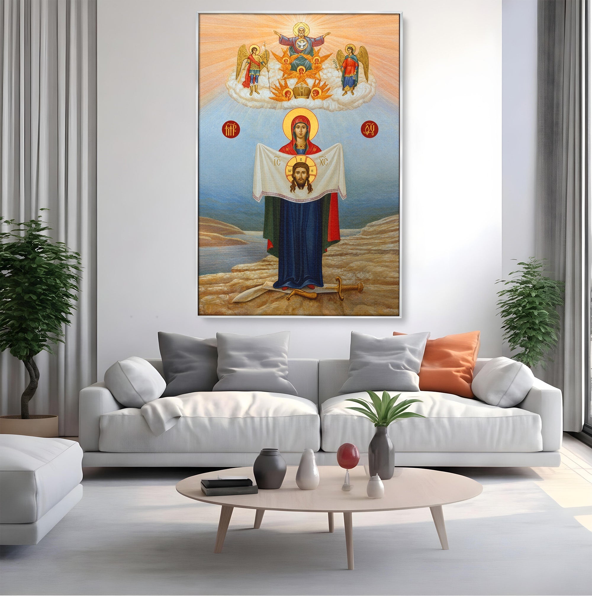 Tablou Canvas Premium LuxCanva® H1086, Icoana Protectiei si Biruintei Spirituale, Icoana, Religie, Credinta, Arta Sacra, Dormitor, Culori Vibrante