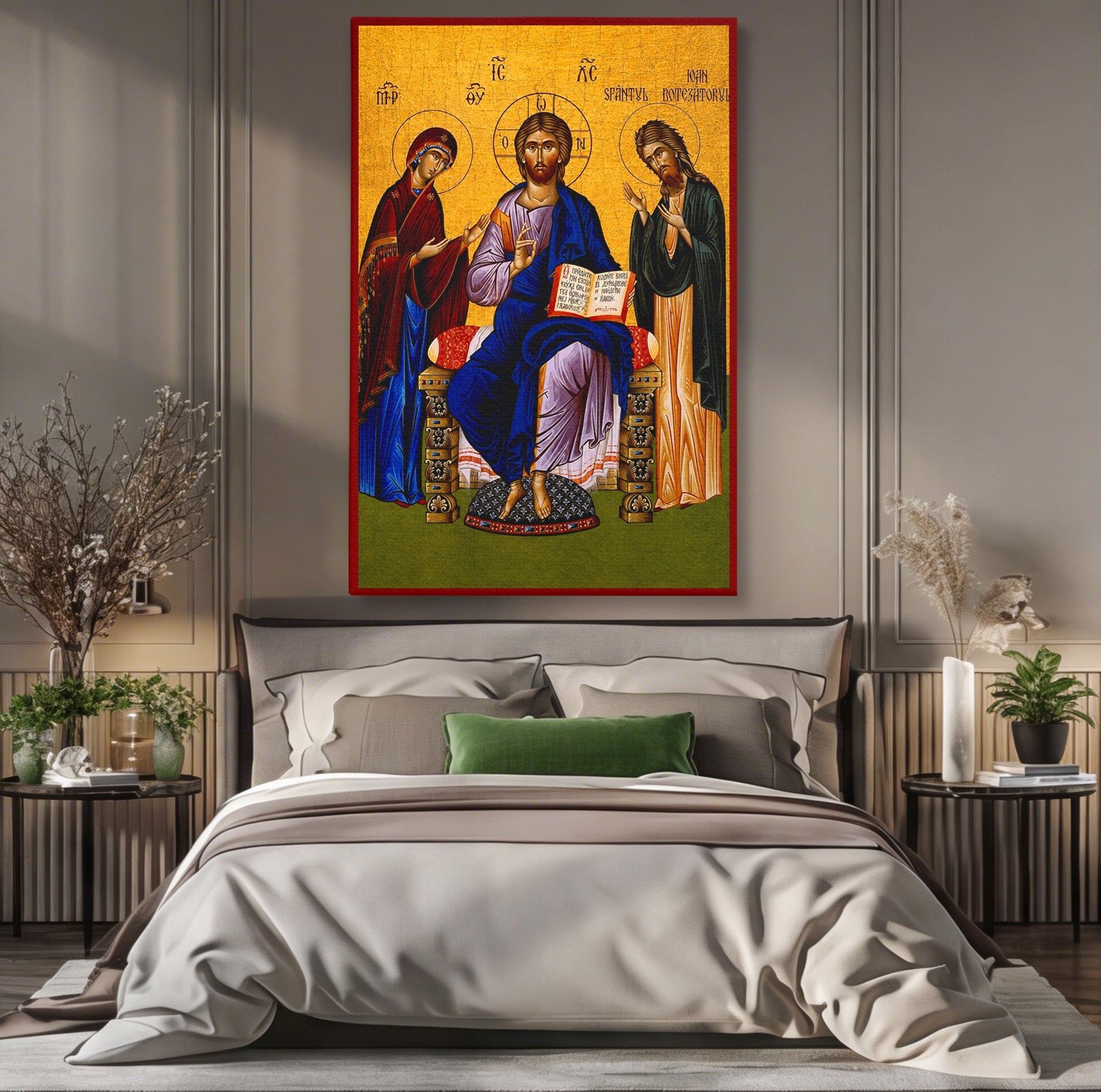 Tablou Canvas Premium LuxCanva® H1087, Icoana Religioasa Hristos Imparatul, Icoana, Religie, Bizantin, Spiritualitate, Dormitor, Culori Vibrante