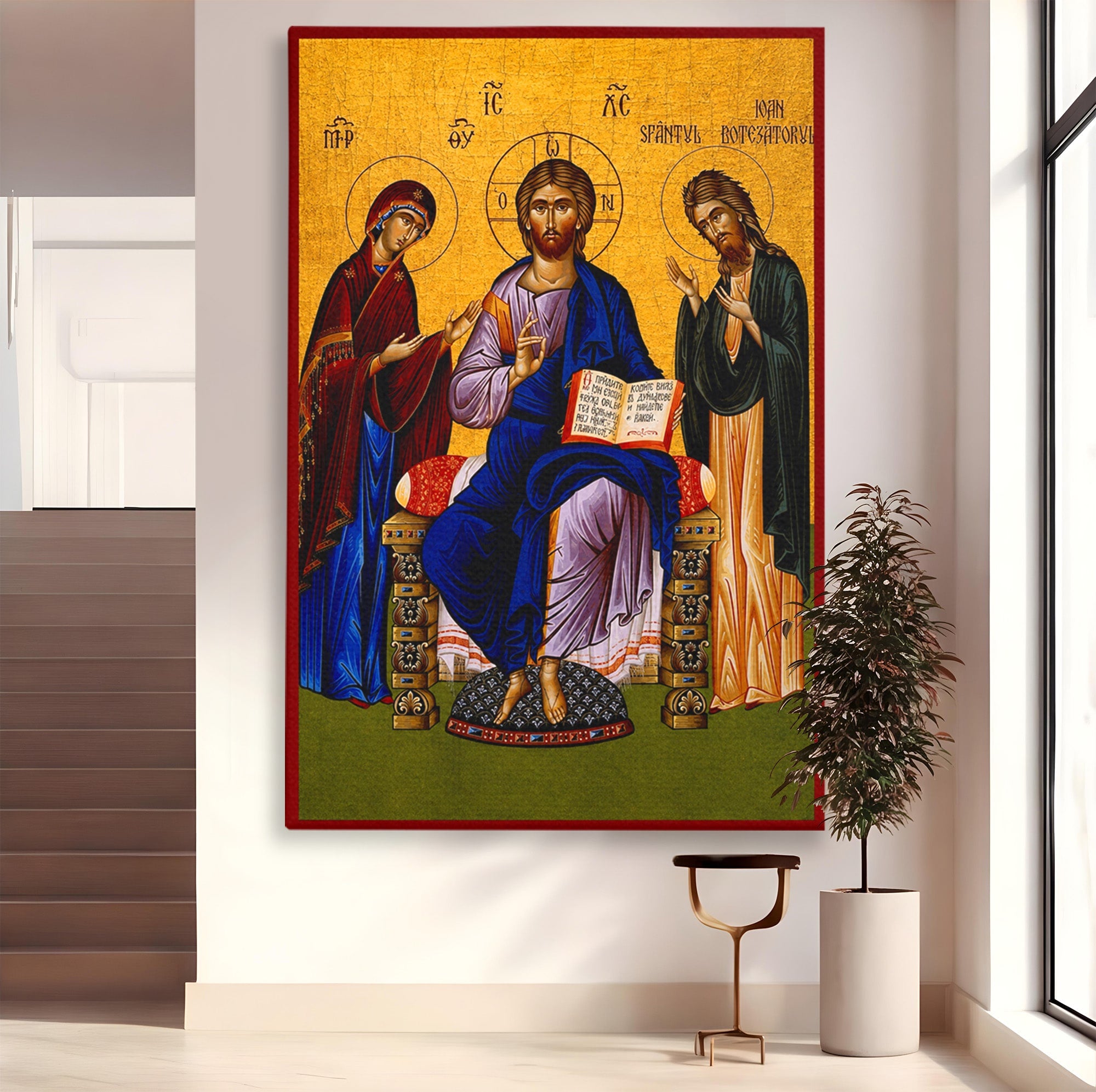 Tablou Canvas Premium LuxCanva® H1087, Icoana Religioasa Hristos Imparatul, Icoana, Religie, Bizantin, Spiritualitate, Dormitor, Culori Vibrante