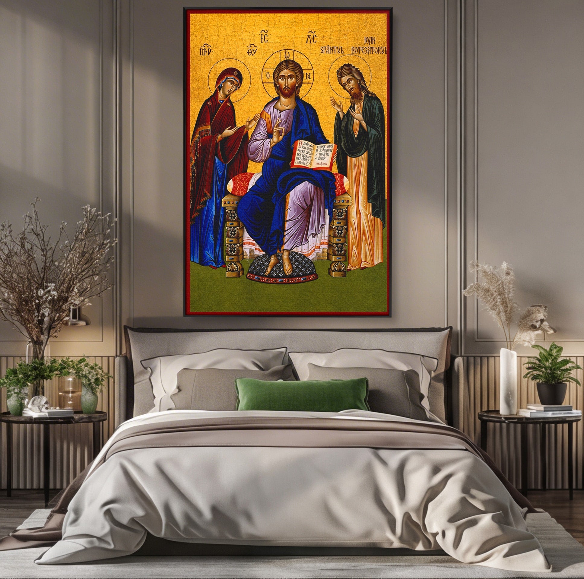 Tablou Canvas Premium LuxCanva® H1087, Icoana Religioasa Hristos Imparatul, Icoana, Religie, Bizantin, Spiritualitate, Dormitor, Culori Vibrante
