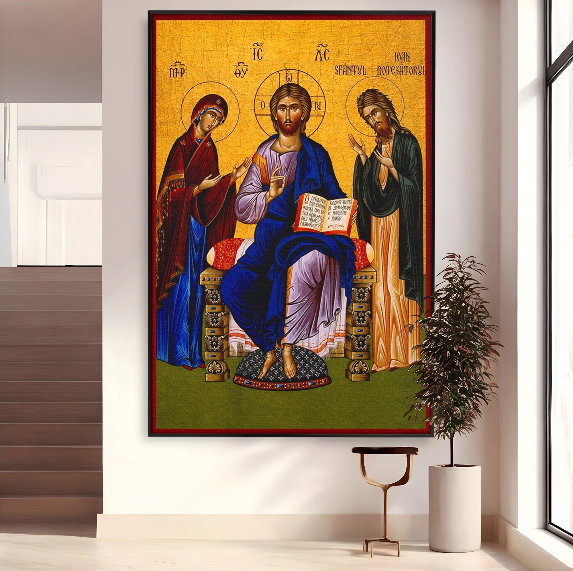 Tablou Canvas Premium LuxCanva® H1087, Icoana Religioasa Hristos Imparatul, Icoana, Religie, Bizantin, Spiritualitate, Dormitor, Culori Vibrante