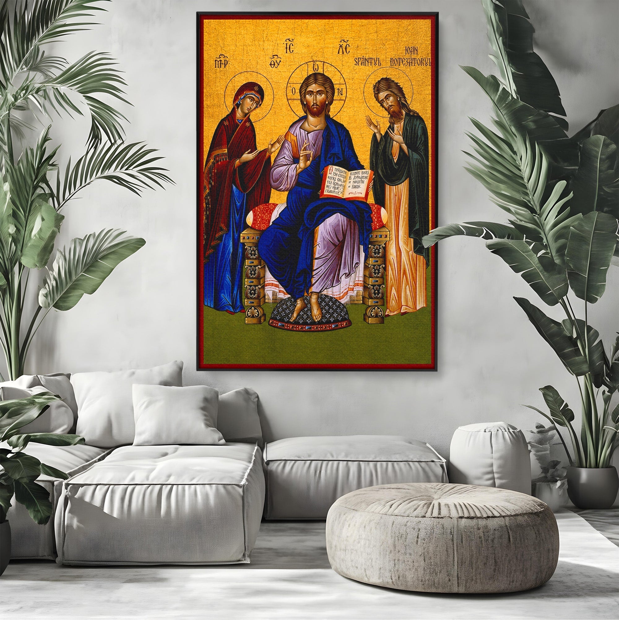 Tablou Canvas Premium LuxCanva® H1087, Icoana Religioasa Hristos Imparatul, Icoana, Religie, Bizantin, Spiritualitate, Dormitor, Culori Vibrante