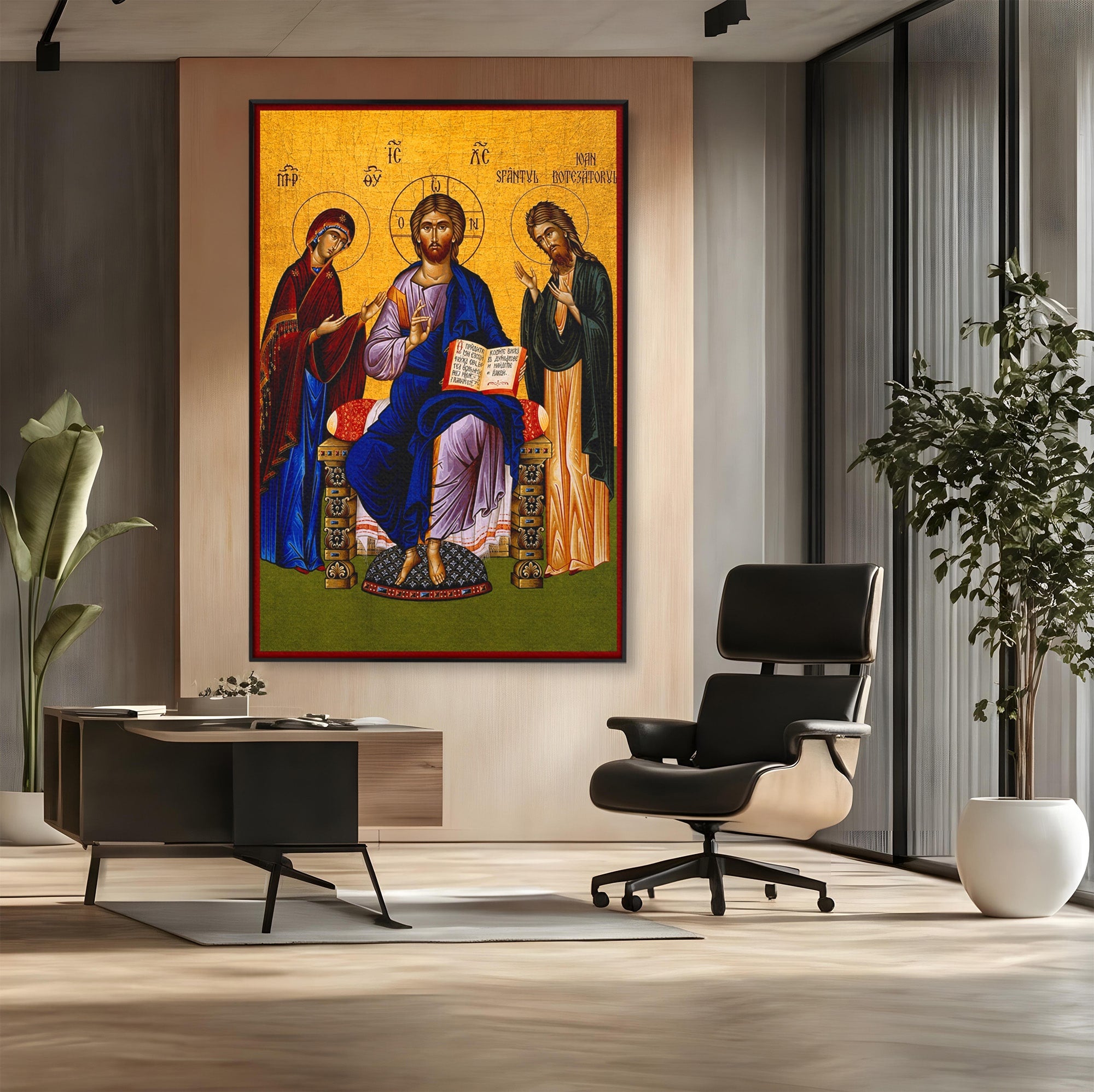 Tablou Canvas Premium LuxCanva® H1087, Icoana Religioasa Hristos Imparatul, Icoana, Religie, Bizantin, Spiritualitate, Dormitor, Culori Vibrante