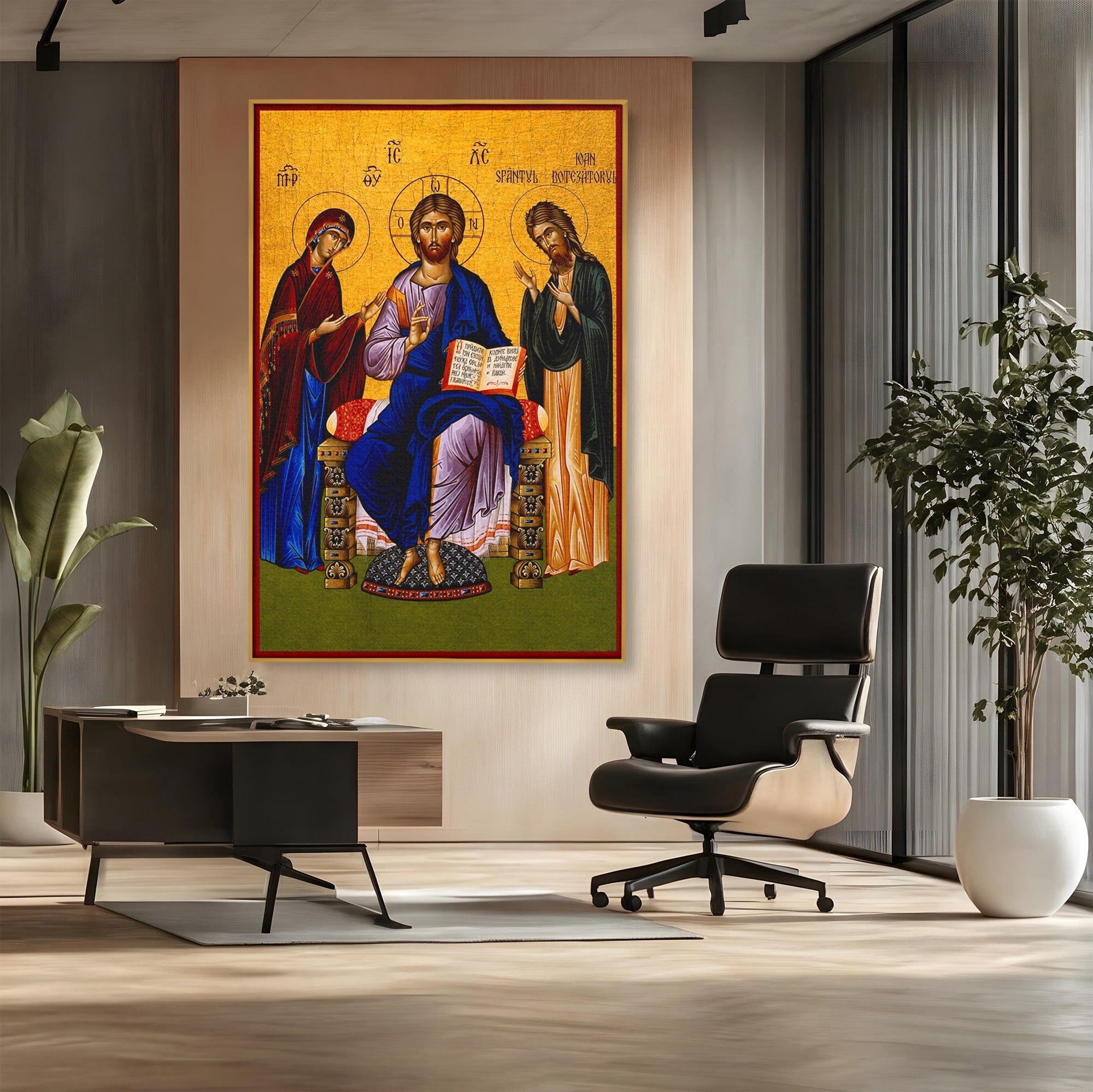 Tablou Canvas Premium LuxCanva® H1087, Icoana Religioasa Hristos Imparatul, Icoana, Religie, Bizantin, Spiritualitate, Dormitor, Culori Vibrante