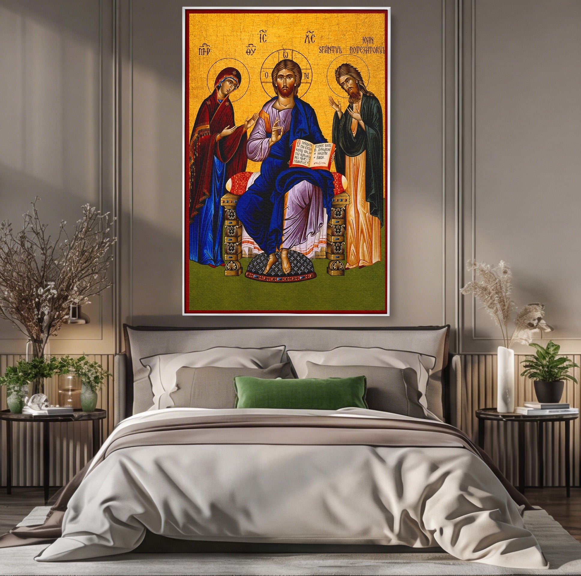 Tablou Canvas Premium LuxCanva® H1087, Icoana Religioasa Hristos Imparatul, Icoana, Religie, Bizantin, Spiritualitate, Dormitor, Culori Vibrante