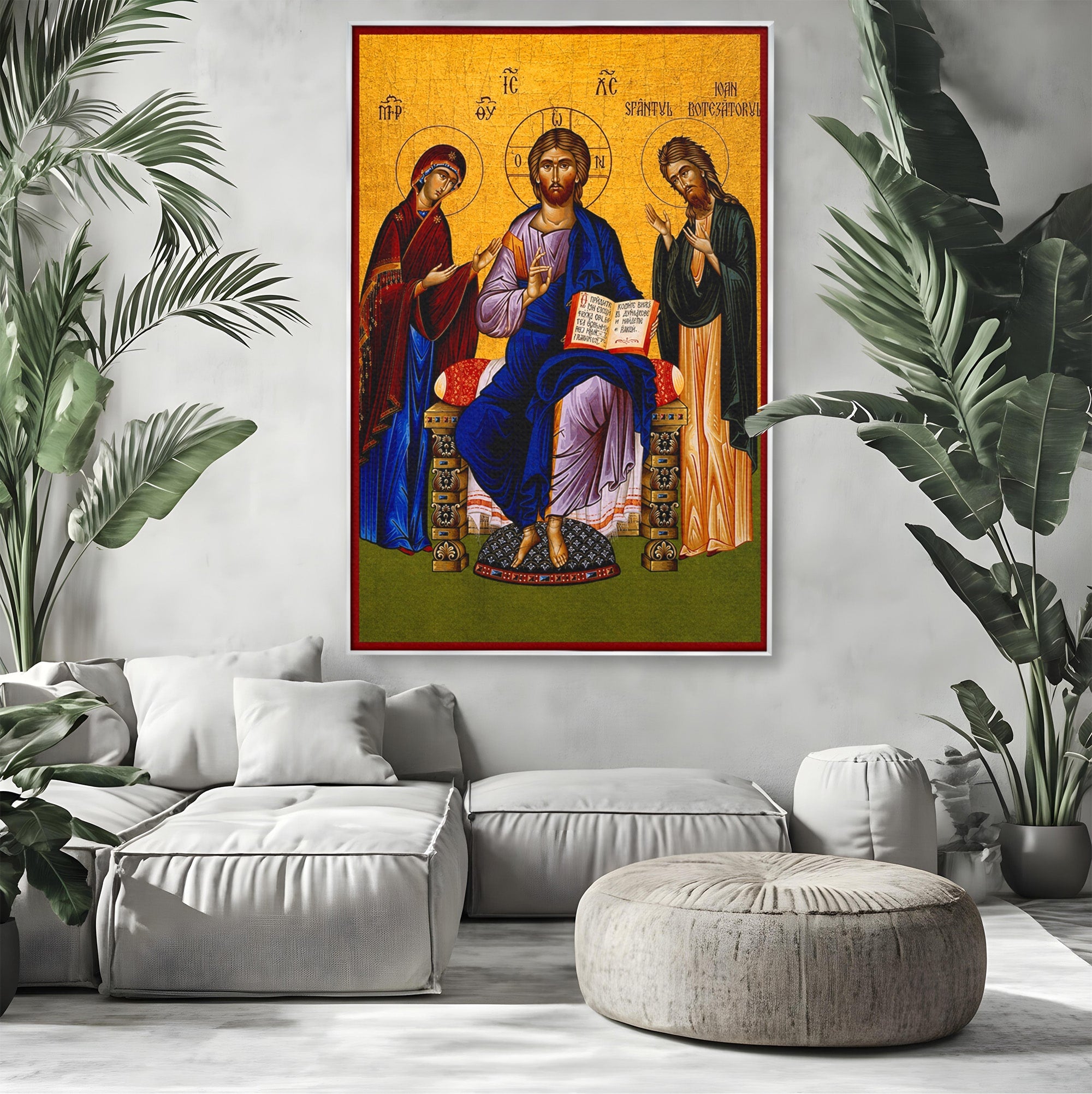 Tablou Canvas Premium LuxCanva® H1087, Icoana Religioasa Hristos Imparatul, Icoana, Religie, Bizantin, Spiritualitate, Dormitor, Culori Vibrante