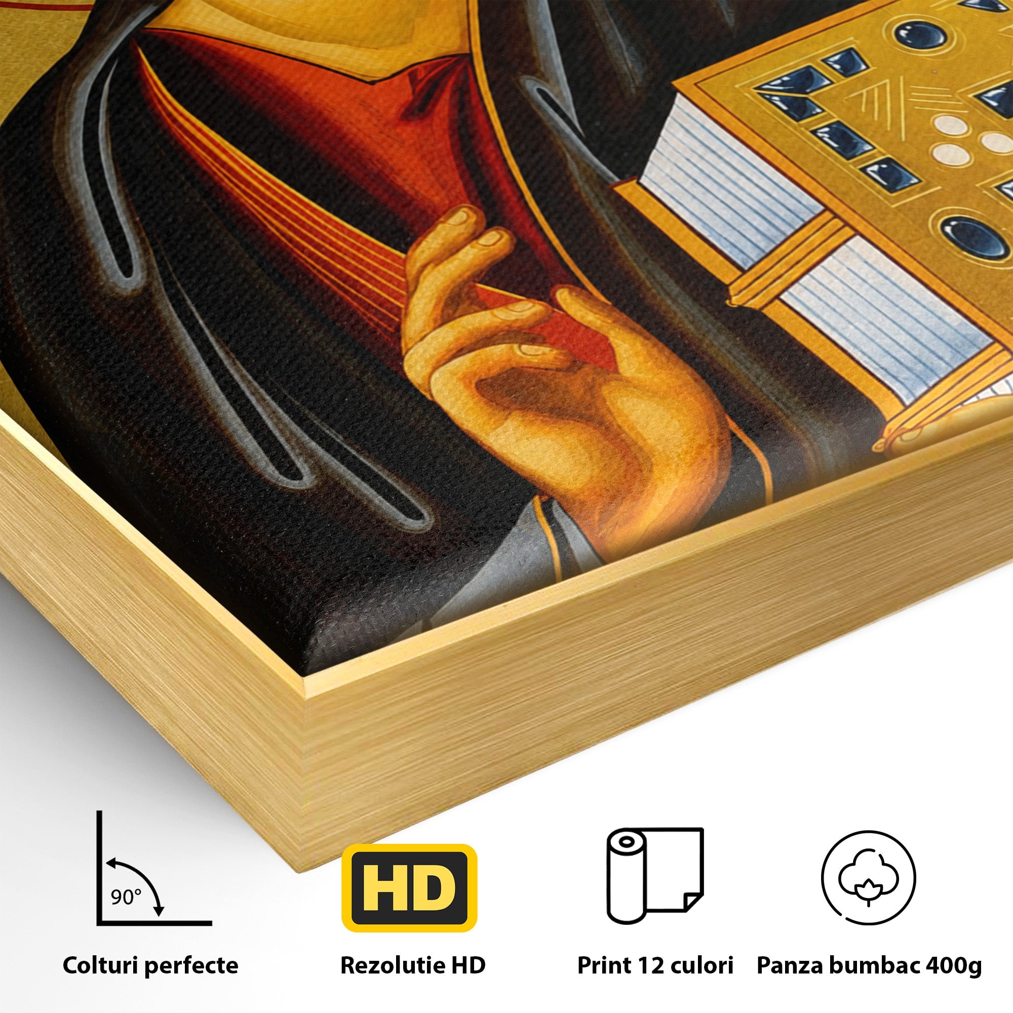 Tablou Canvas Premium LuxCanva® H1088, Icoana Iisus Hristos Pantocrator, Icoana, Bizantin, Religie, Spiritualitate, Dormitor, Birou, Culori Vibrante