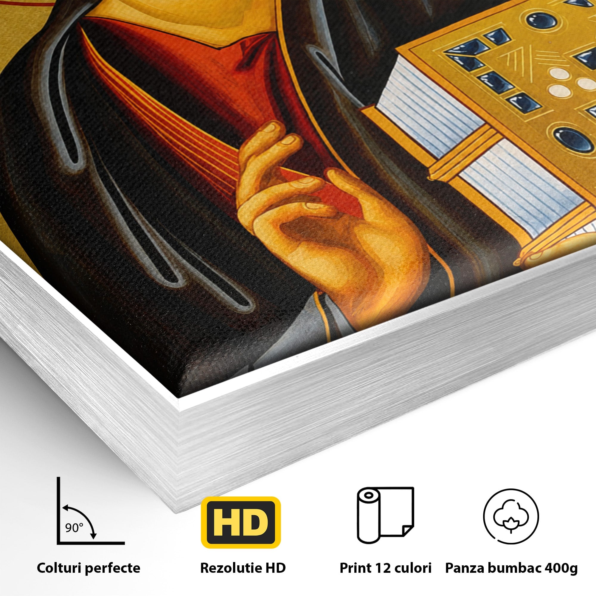 Tablou Canvas Premium LuxCanva® H1088, Icoana Iisus Hristos Pantocrator, Icoana, Bizantin, Religie, Spiritualitate, Dormitor, Birou, Culori Vibrante