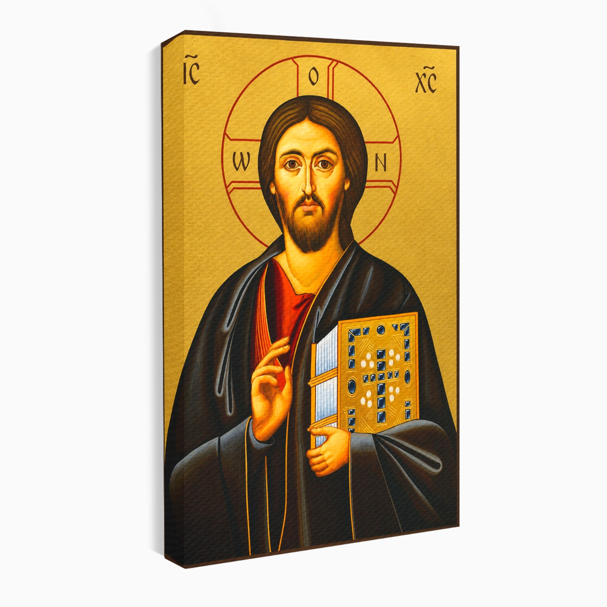 Tablou Canvas Premium LuxCanva® H1088, Icoana Iisus Hristos Pantocrator, Icoana, Bizantin, Religie, Spiritualitate, Dormitor, Birou, Culori Vibrante