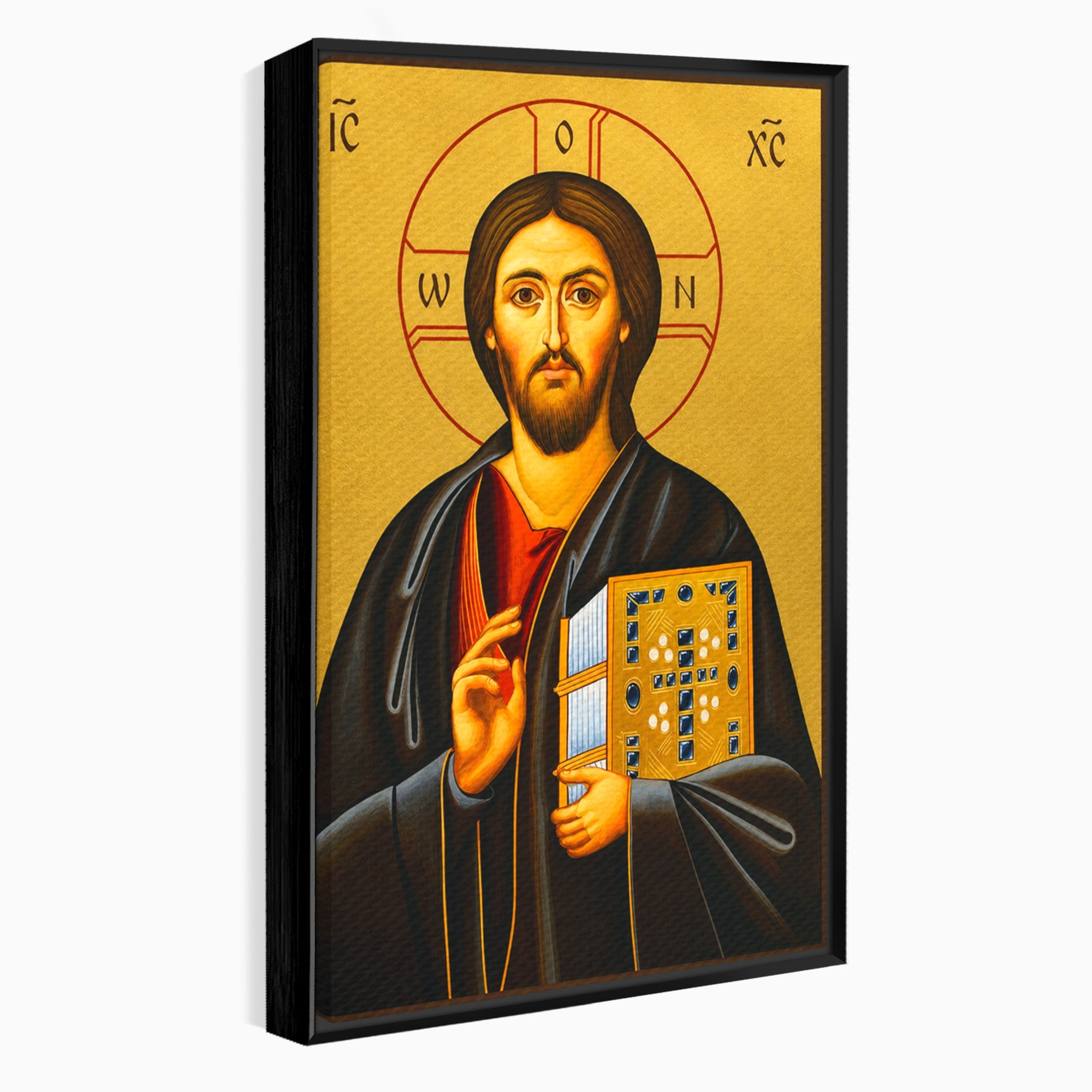 Tablou Canvas Premium LuxCanva® H1088, Icoana Iisus Hristos Pantocrator, Icoana, Bizantin, Religie, Spiritualitate, Dormitor, Birou, Culori Vibrante