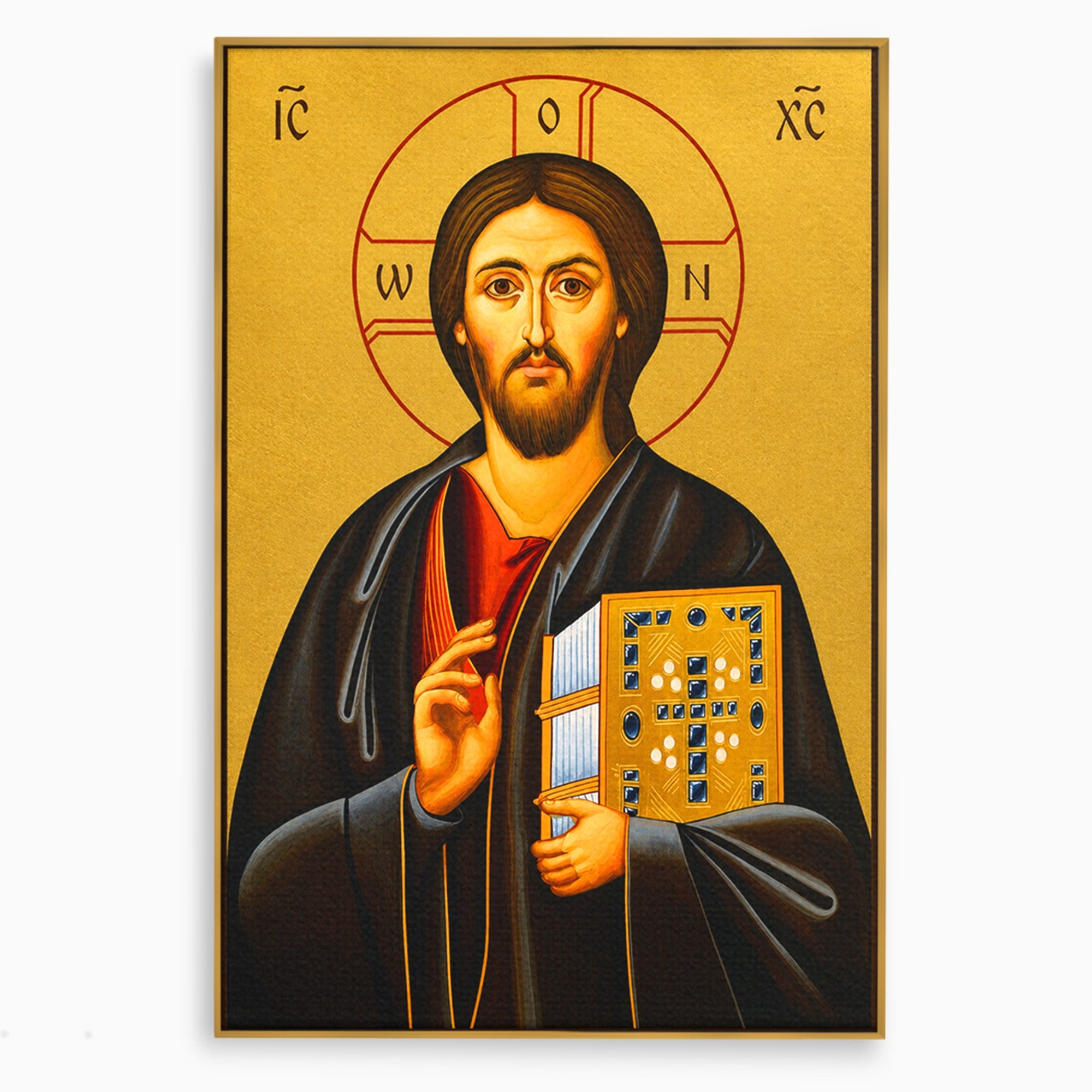 Tablou Canvas Premium LuxCanva® H1088, Icoana Iisus Hristos Pantocrator, Icoana, Bizantin, Religie, Spiritualitate, Dormitor, Birou, Culori Vibrante