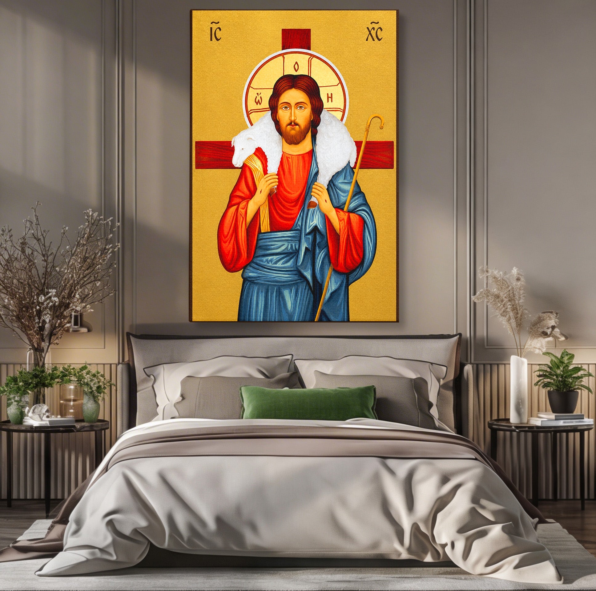Tablou Canvas Premium LuxCanva® H1089, Icoana Bunului Pastor, Icoana, Religie, Spiritualitate, Credinta, Dormitor, Birou, Culori Vibrante