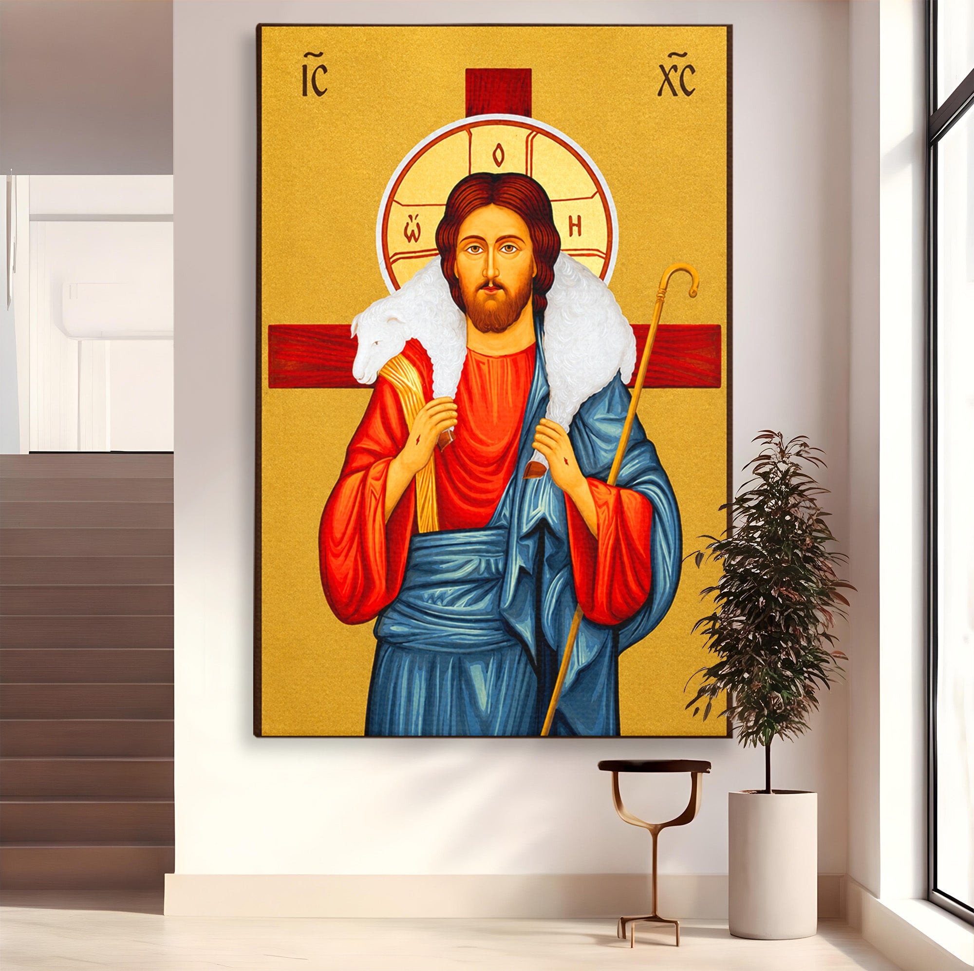 Tablou Canvas Premium LuxCanva® H1089, Icoana Bunului Pastor, Icoana, Religie, Spiritualitate, Credinta, Dormitor, Birou, Culori Vibrante