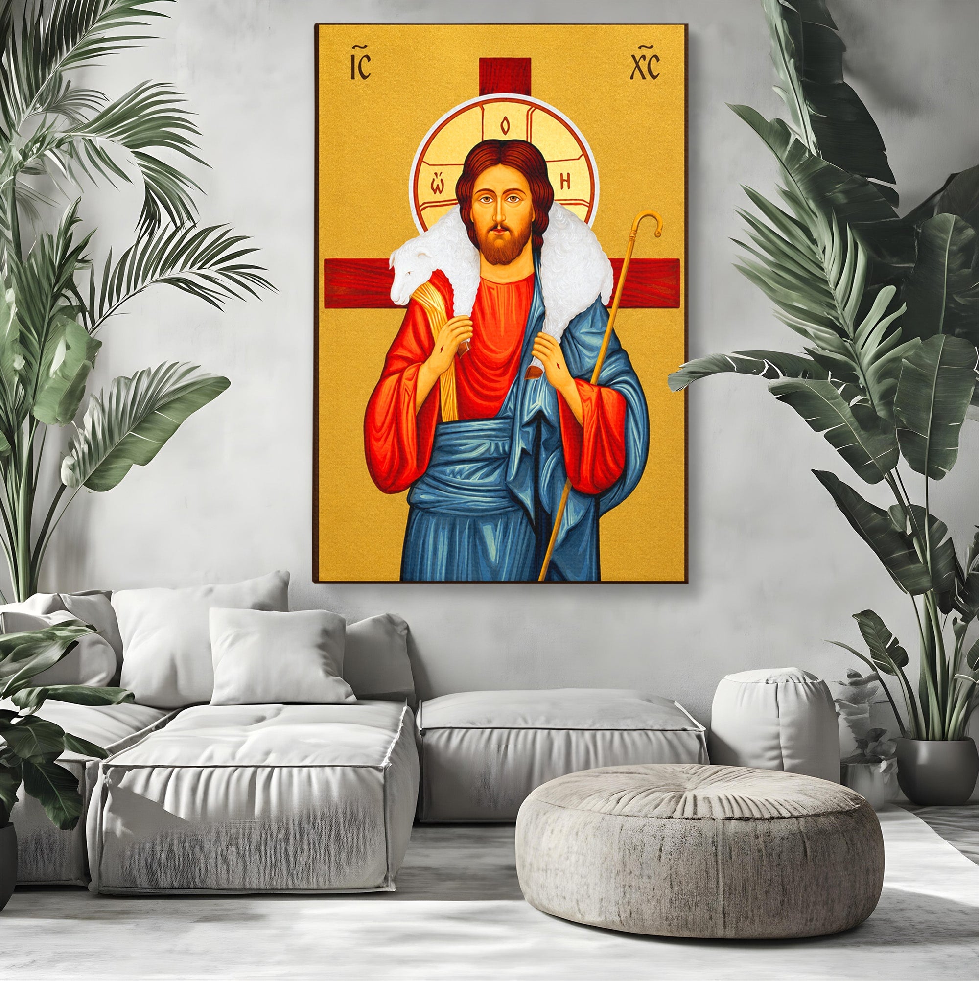 Tablou Canvas Premium LuxCanva® H1089, Icoana Bunului Pastor, Icoana, Religie, Spiritualitate, Credinta, Dormitor, Birou, Culori Vibrante