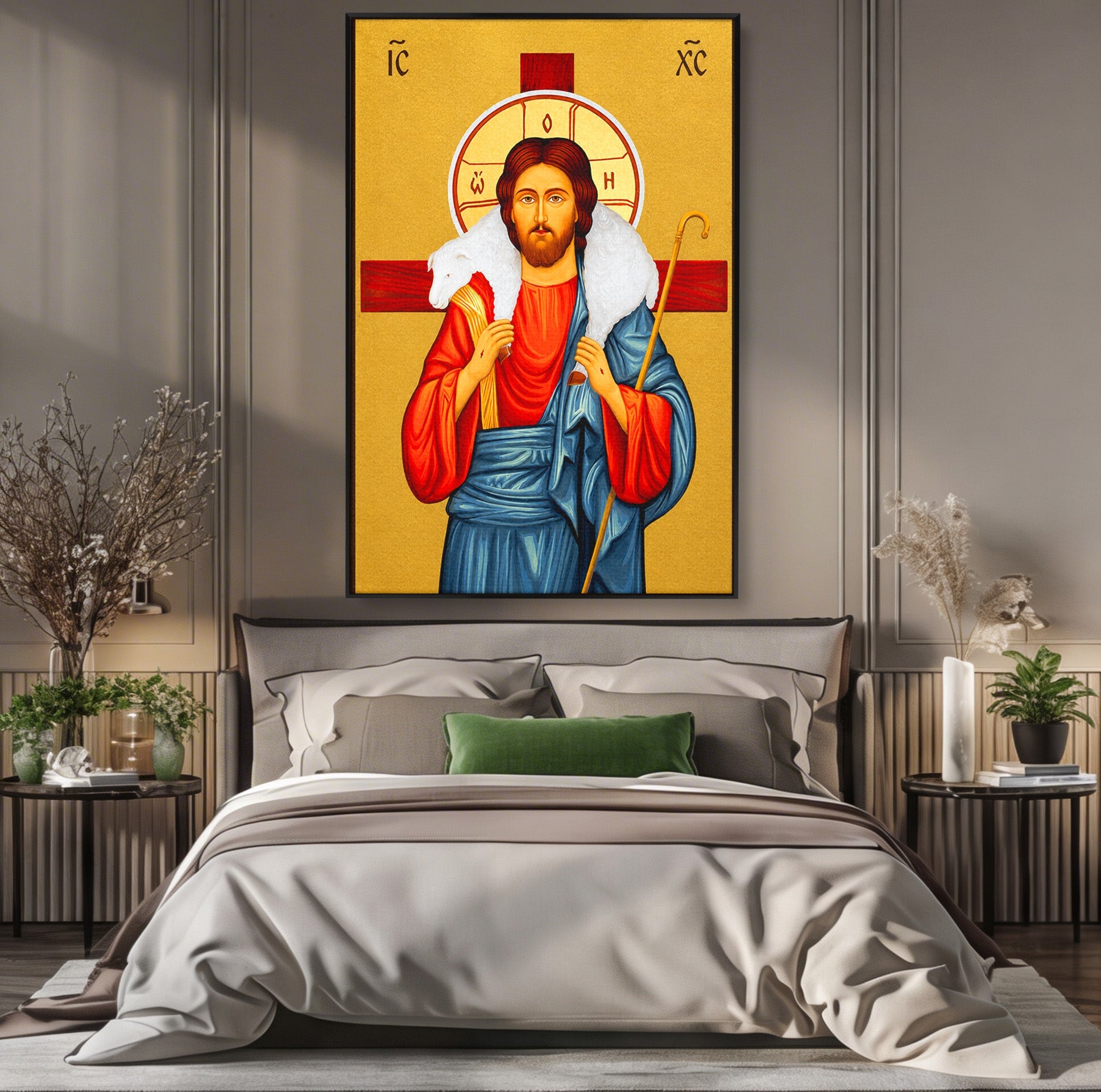 Tablou Canvas Premium LuxCanva® H1089, Icoana Bunului Pastor, Icoana, Religie, Spiritualitate, Credinta, Dormitor, Birou, Culori Vibrante