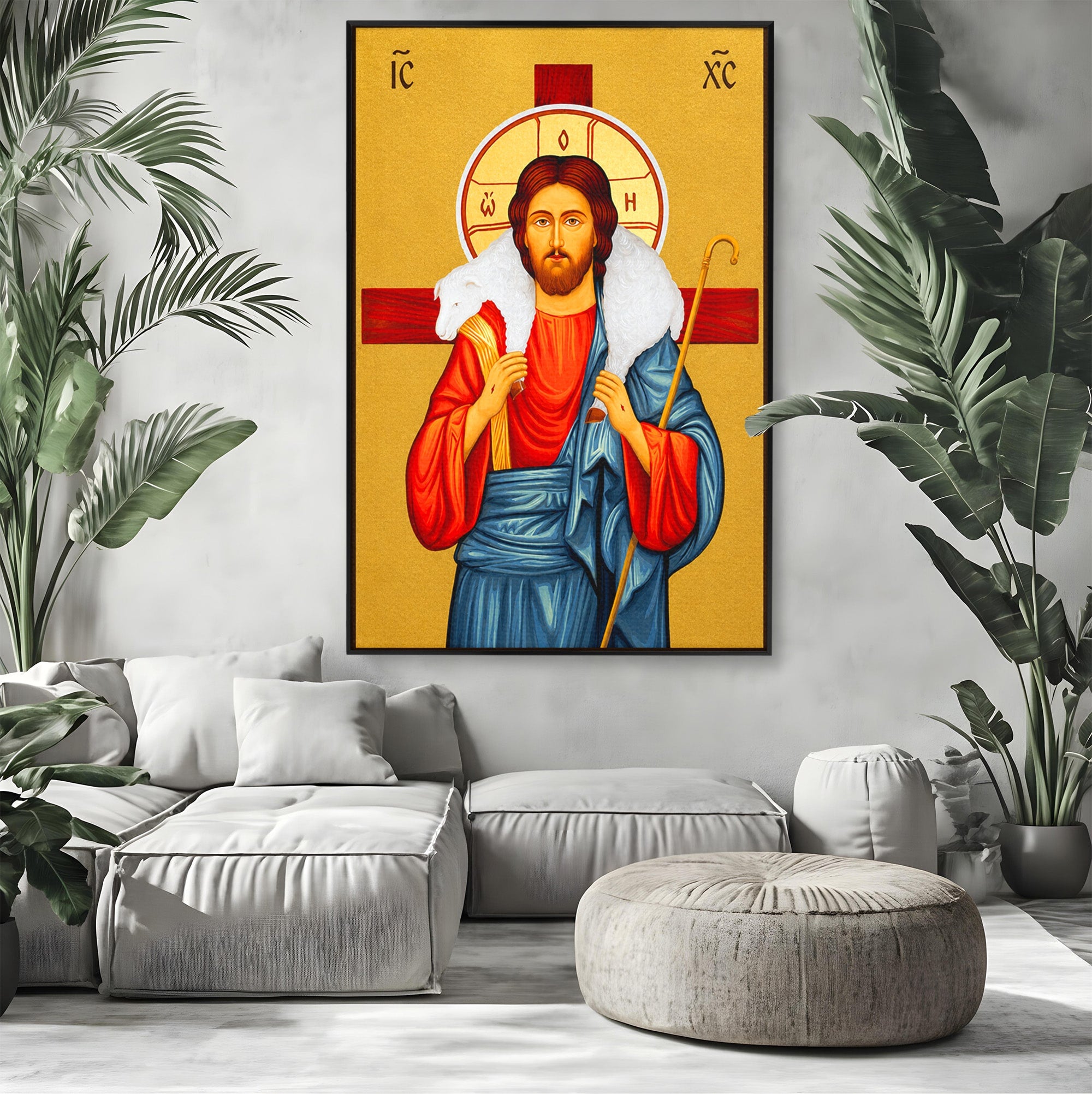 Tablou Canvas Premium LuxCanva® H1089, Icoana Bunului Pastor, Icoana, Religie, Spiritualitate, Credinta, Dormitor, Birou, Culori Vibrante