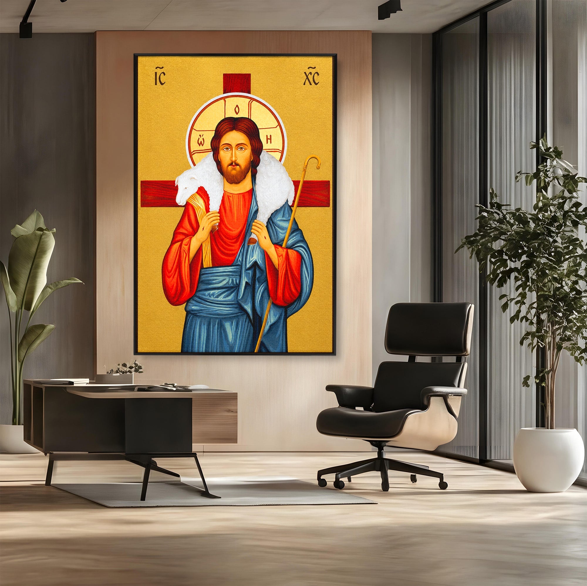 Tablou Canvas Premium LuxCanva® H1089, Icoana Bunului Pastor, Icoana, Religie, Spiritualitate, Credinta, Dormitor, Birou, Culori Vibrante