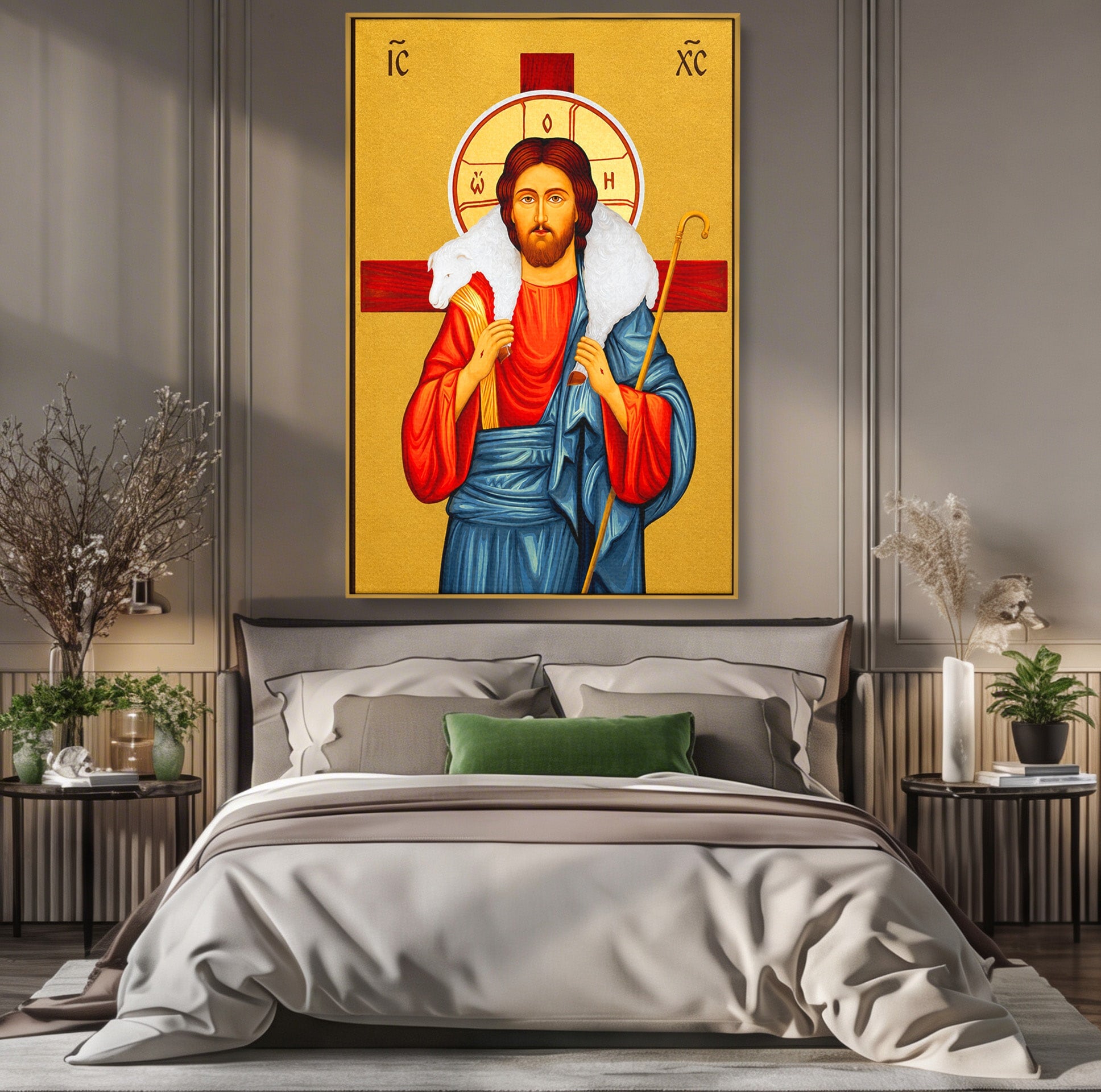 Tablou Canvas Premium LuxCanva® H1089, Icoana Bunului Pastor, Icoana, Religie, Spiritualitate, Credinta, Dormitor, Birou, Culori Vibrante