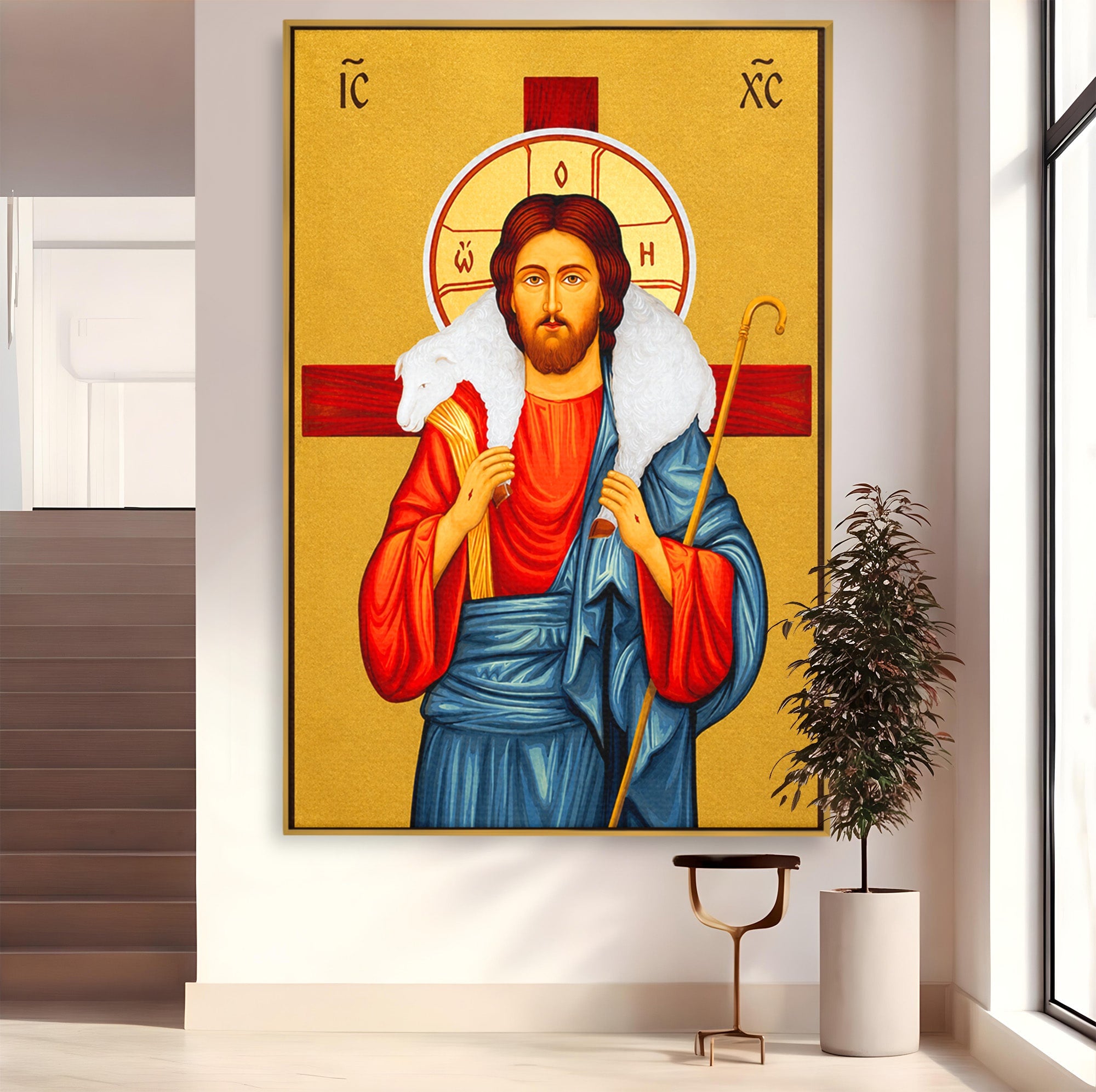 Tablou Canvas Premium LuxCanva® H1089, Icoana Bunului Pastor, Icoana, Religie, Spiritualitate, Credinta, Dormitor, Birou, Culori Vibrante