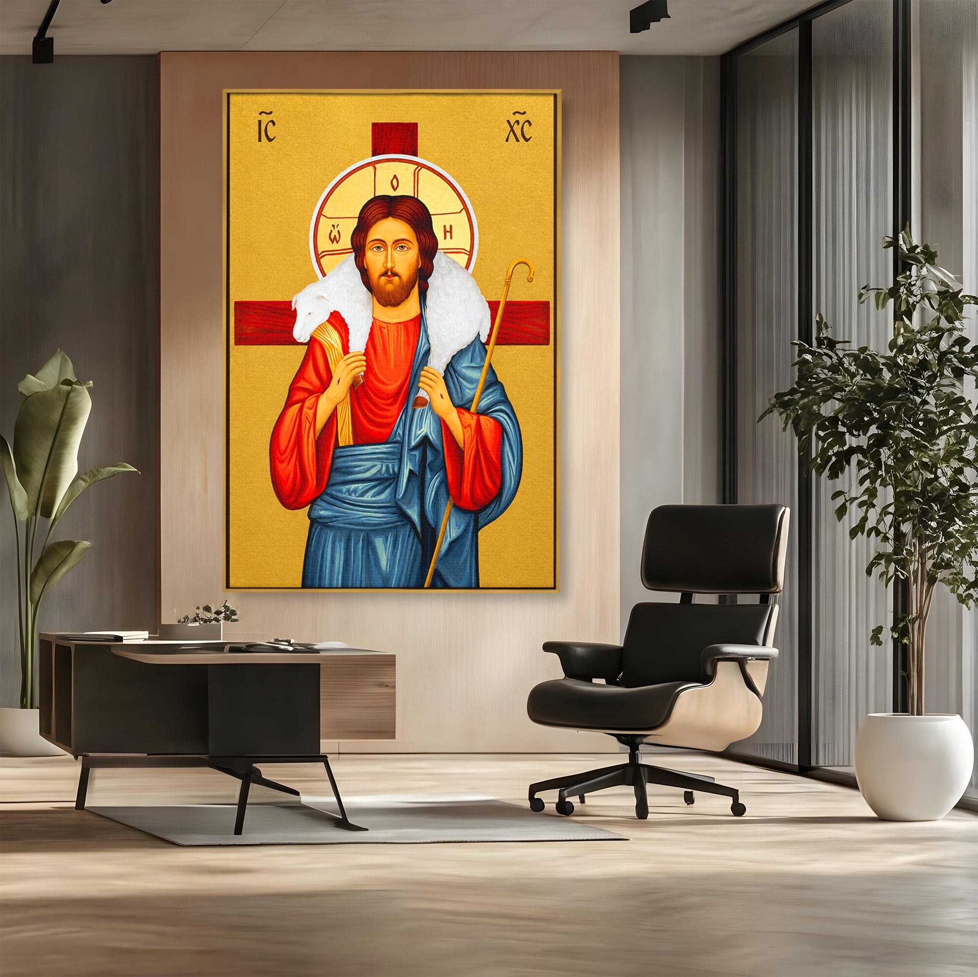 Tablou Canvas Premium LuxCanva® H1089, Icoana Bunului Pastor, Icoana, Religie, Spiritualitate, Credinta, Dormitor, Birou, Culori Vibrante