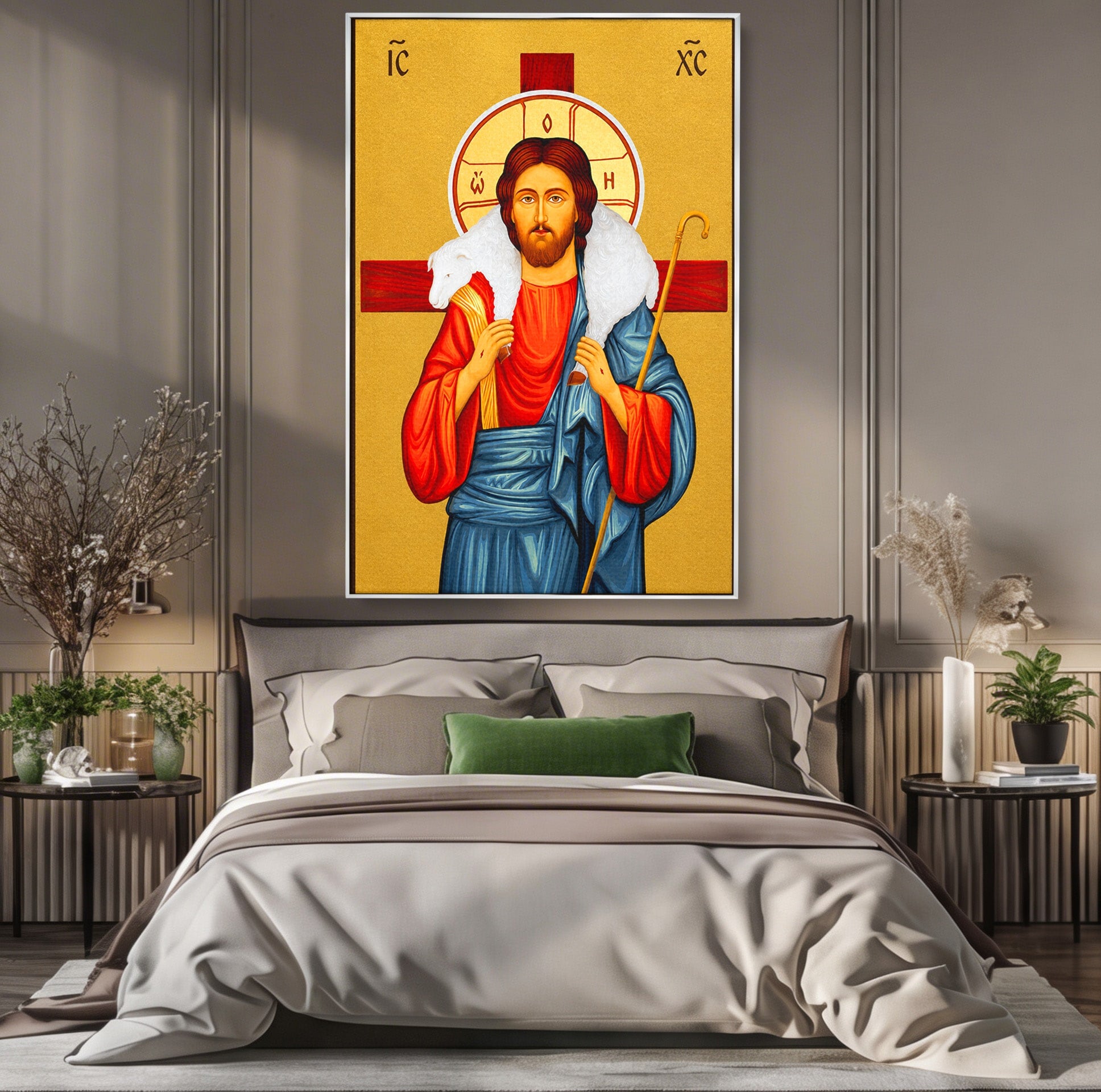 Tablou Canvas Premium LuxCanva® H1089, Icoana Bunului Pastor, Icoana, Religie, Spiritualitate, Credinta, Dormitor, Birou, Culori Vibrante