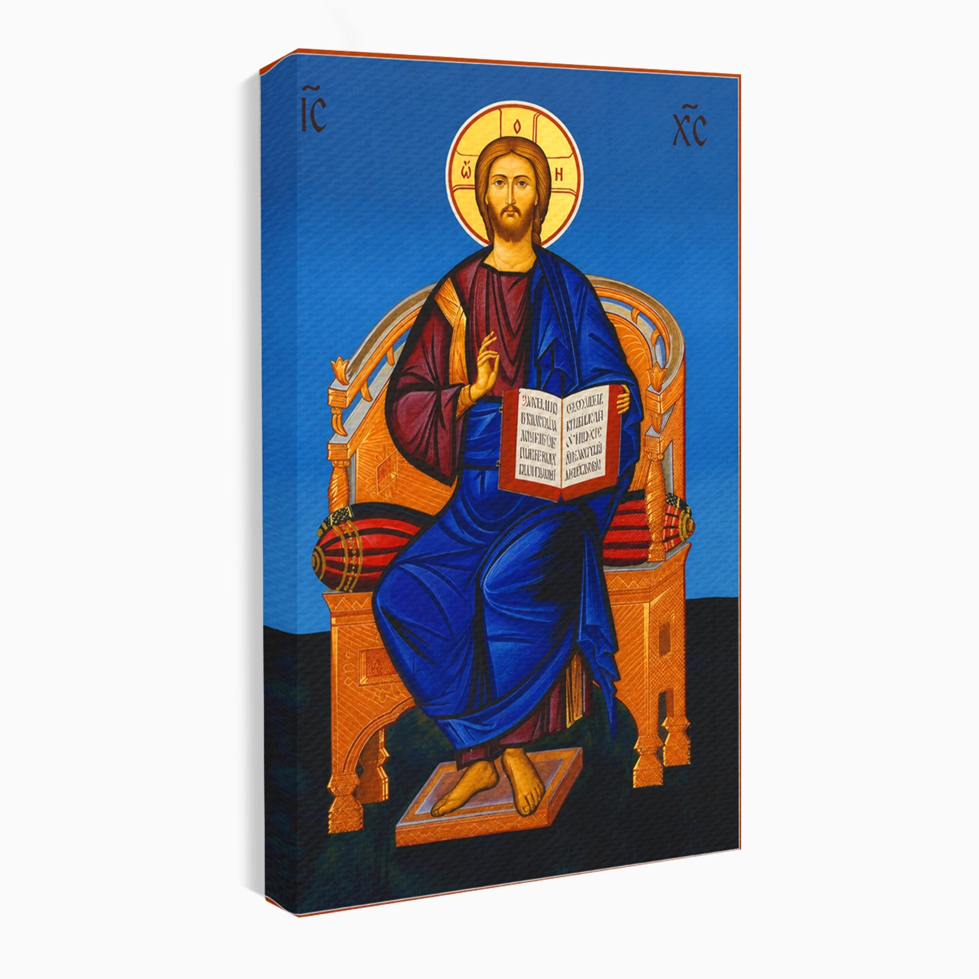 Tablou Canvas Premium LuxCanva® H1090, Icoana Iisus Hristos Pantocrator pe Tron, Icoana, Religie, Bizantin, Arta Sacra, Dormitor, Birou, Culori Vibrante