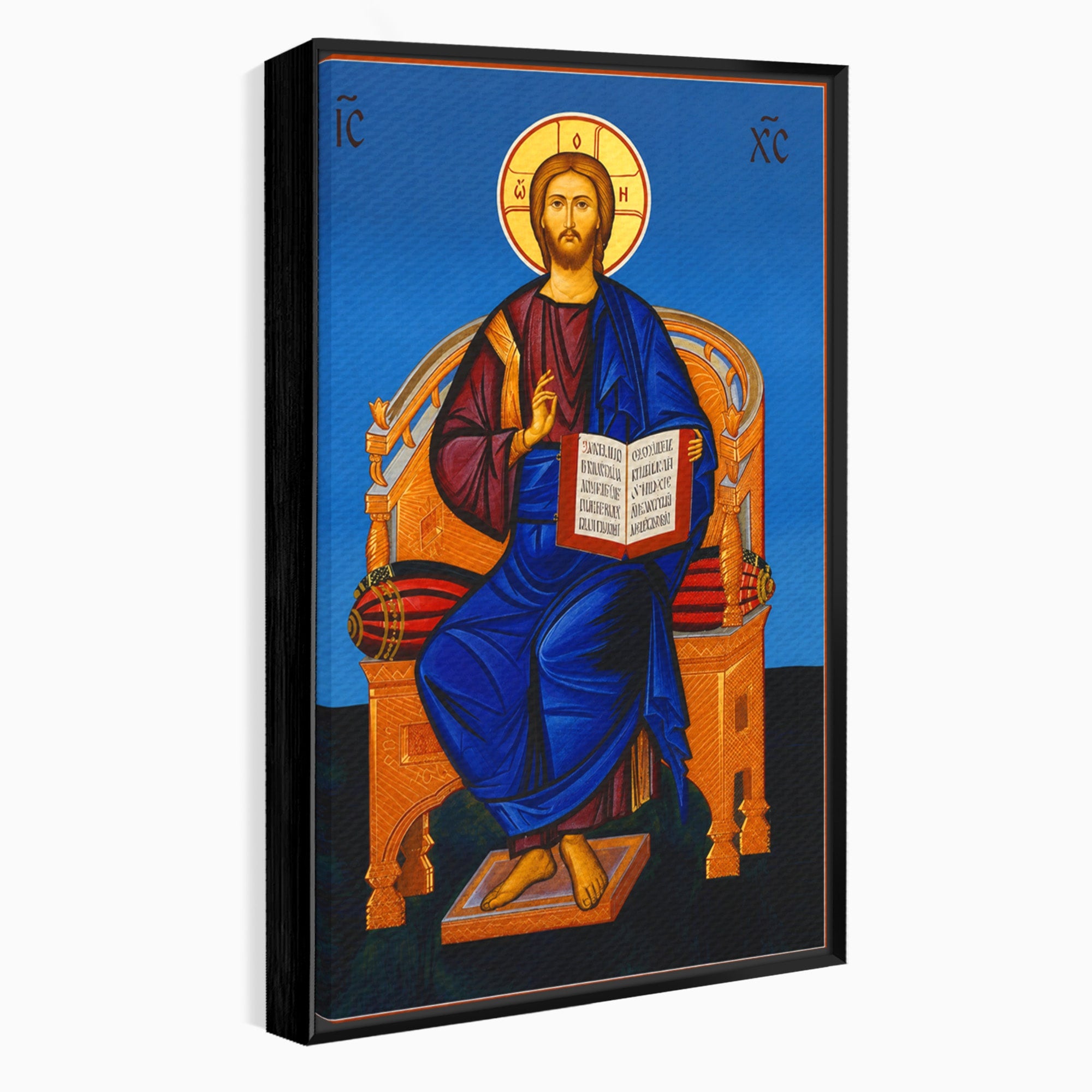 Tablou Canvas Premium LuxCanva® H1090, Icoana Iisus Hristos Pantocrator pe Tron, Icoana, Religie, Bizantin, Arta Sacra, Dormitor, Birou, Culori Vibrante