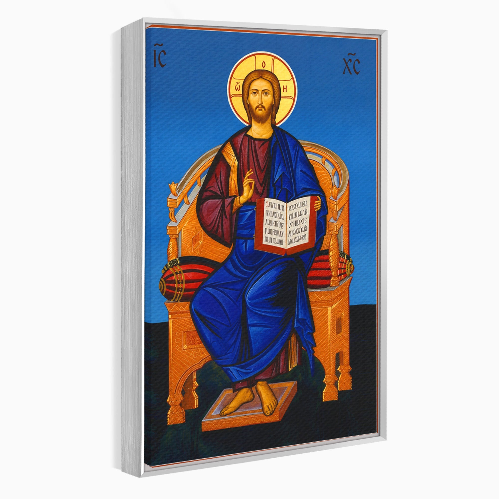 Tablou Canvas Premium LuxCanva® H1090, Icoana Iisus Hristos Pantocrator pe Tron, Icoana, Religie, Bizantin, Arta Sacra, Dormitor, Birou, Culori Vibrante