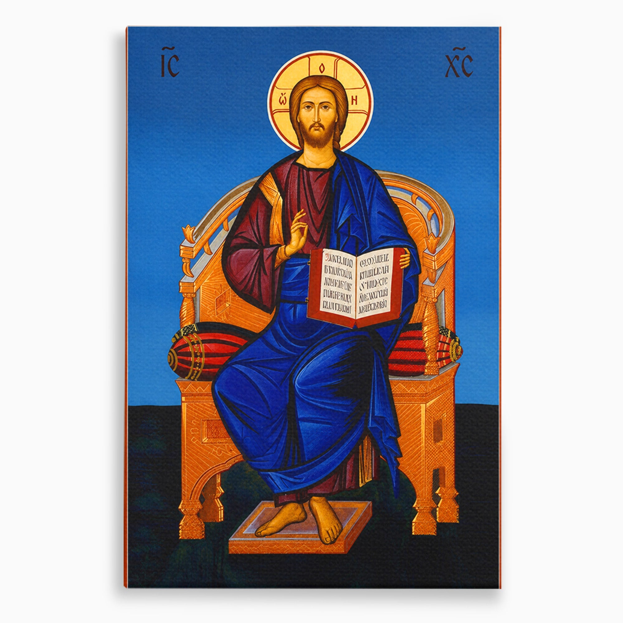 Tablou Canvas Premium LuxCanva® H1090, Icoana Iisus Hristos Pantocrator pe Tron, Icoana, Religie, Bizantin, Arta Sacra, Dormitor, Birou, Culori Vibrante