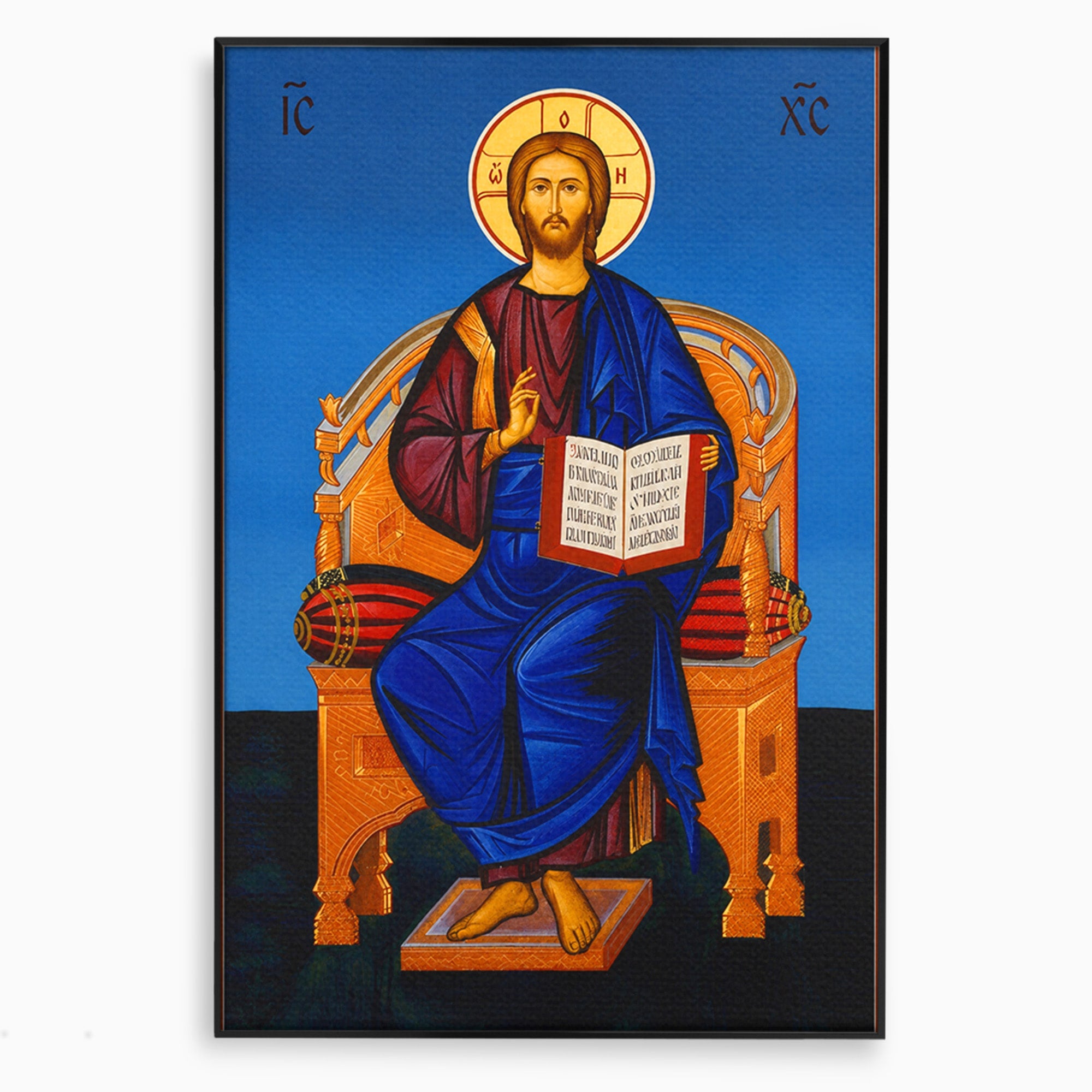 Tablou Canvas Premium LuxCanva® H1090, Icoana Iisus Hristos Pantocrator pe Tron, Icoana, Religie, Bizantin, Arta Sacra, Dormitor, Birou, Culori Vibrante