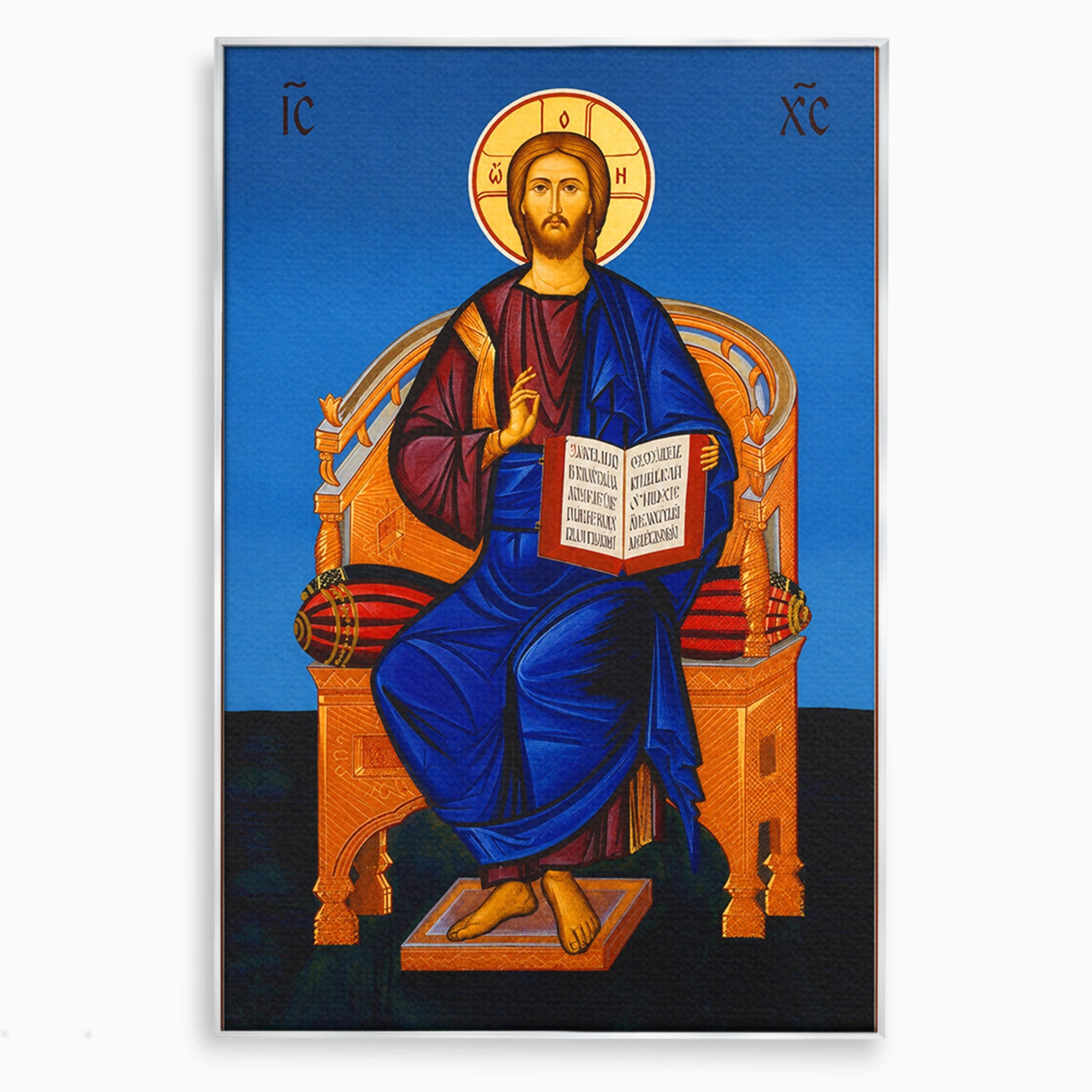 Tablou Canvas Premium LuxCanva® H1090, Icoana Iisus Hristos Pantocrator pe Tron, Icoana, Religie, Bizantin, Arta Sacra, Dormitor, Birou, Culori Vibrante
