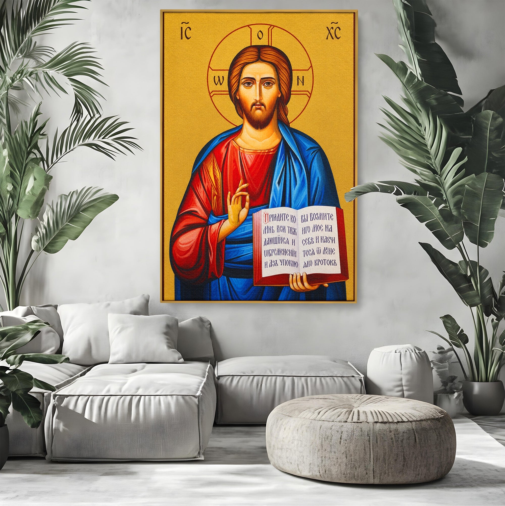 Tablou Canvas Premium LuxCanva® H1091, Iisus Hristos Binecuvantat, Icoana, Religie, Spiritualitate, Credinta, Dormitor, Birou, Culori Vibrante