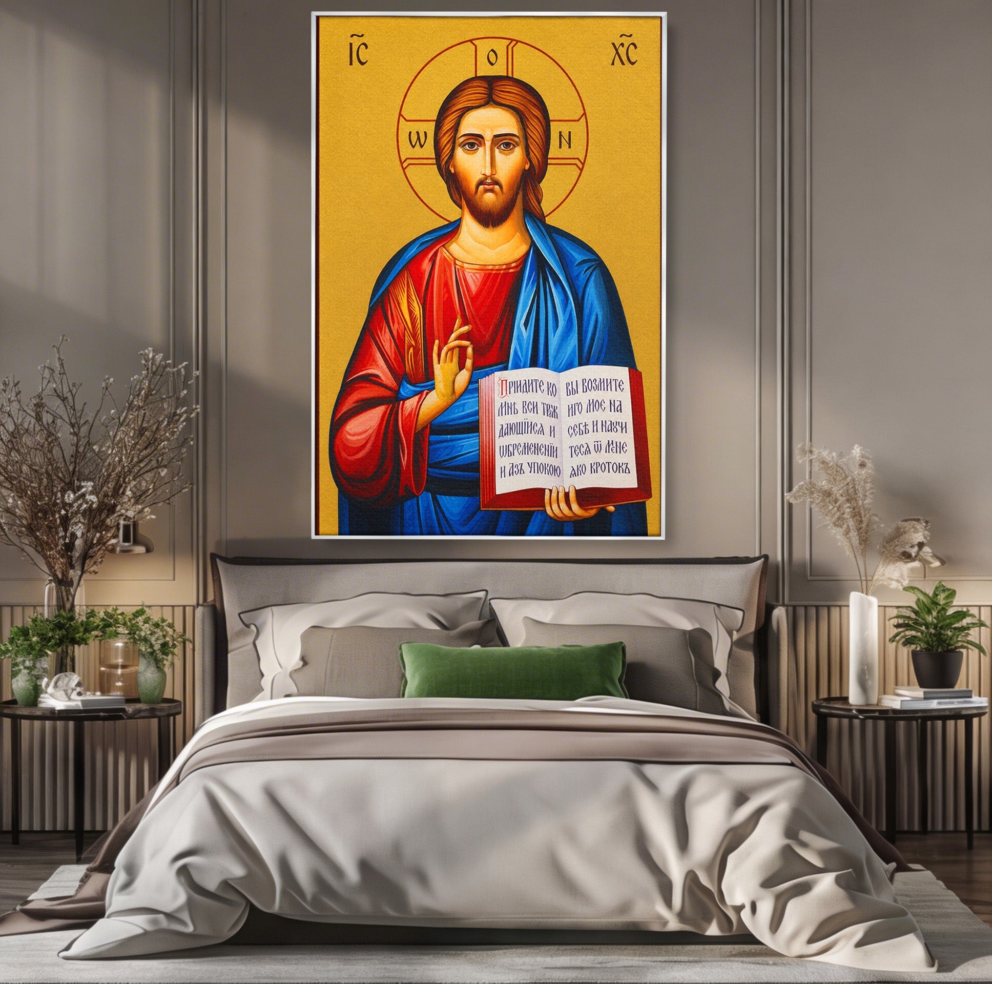 Tablou Canvas Premium LuxCanva® H1091, Iisus Hristos Binecuvantat, Icoana, Religie, Spiritualitate, Credinta, Dormitor, Birou, Culori Vibrante