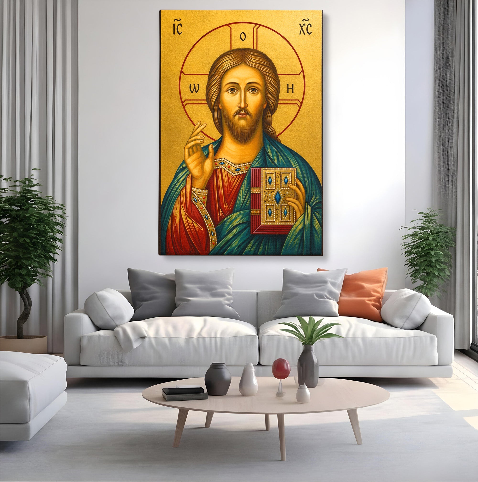 Tablou Canvas Premium LuxCanva® H1094, Hristos, Chipul Mantuirii, Icoana, Religie, Spiritualitate, Credinta, Dormitor, Birou, Culori Vibrante