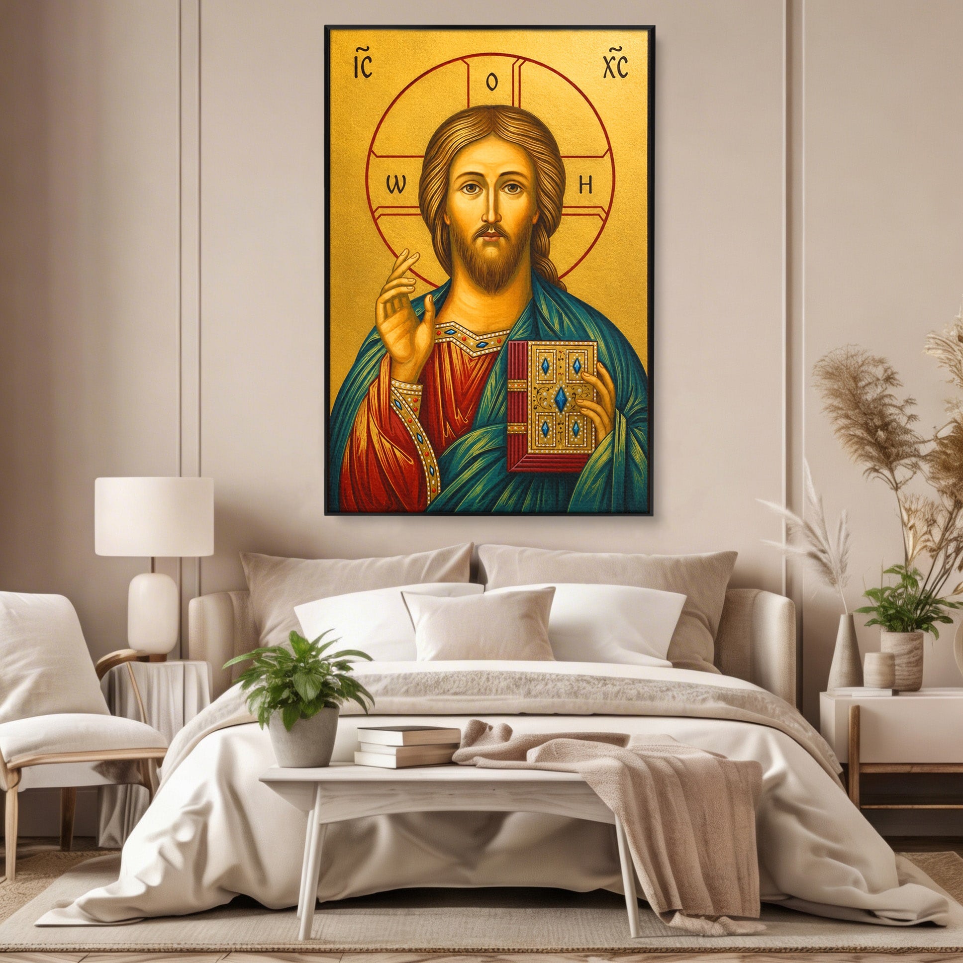 Tablou Canvas Premium LuxCanva® H1094, Hristos, Chipul Mantuirii, Icoana, Religie, Spiritualitate, Credinta, Dormitor, Birou, Culori Vibrante