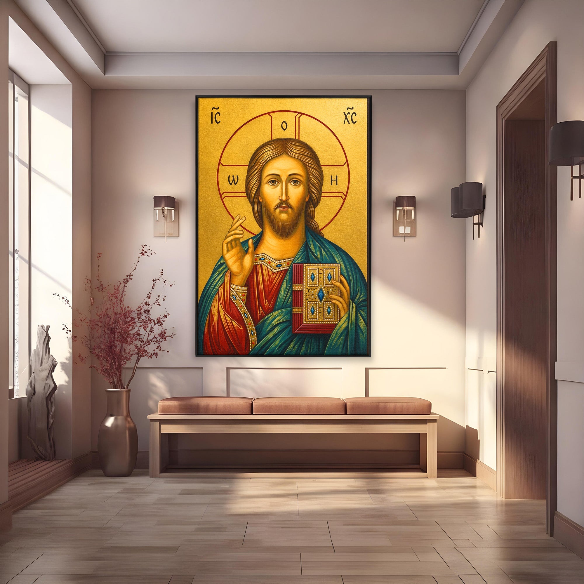 Tablou Canvas Premium LuxCanva® H1094, Hristos, Chipul Mantuirii, Icoana, Religie, Spiritualitate, Credinta, Dormitor, Birou, Culori Vibrante