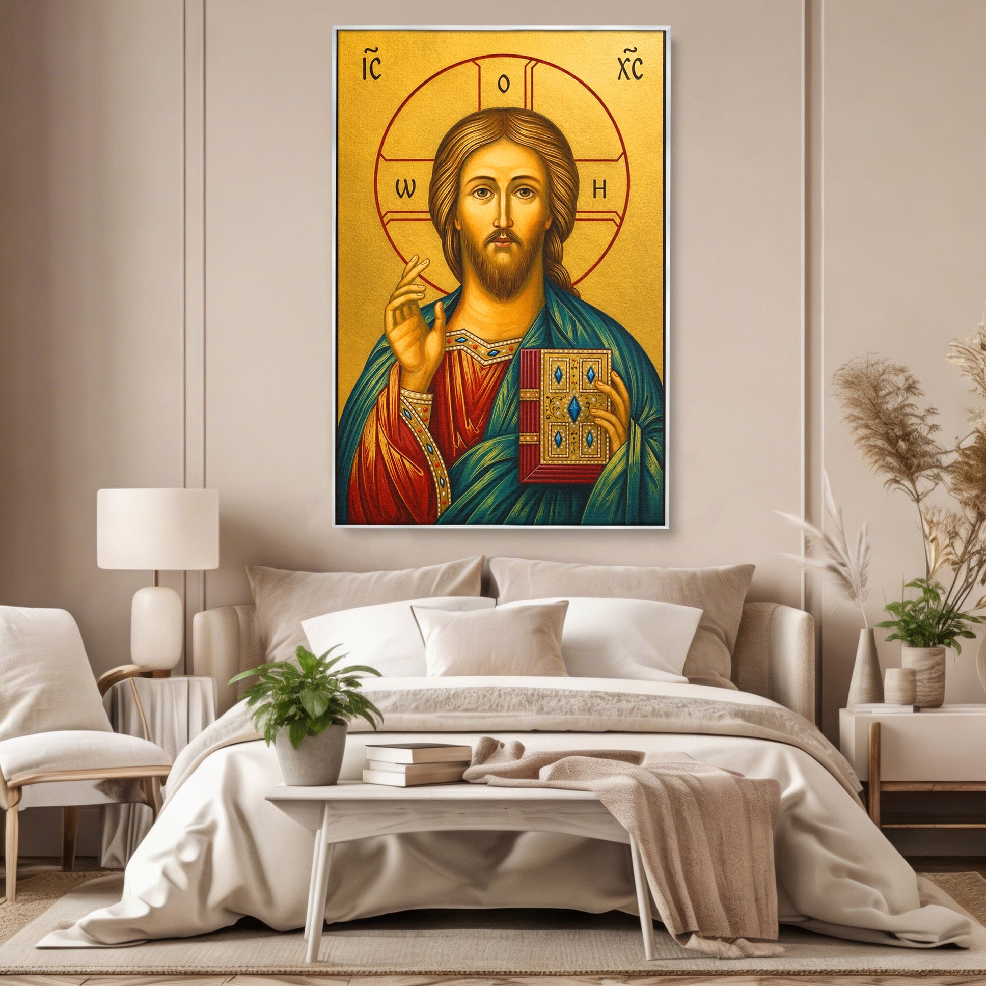 Tablou Canvas Premium LuxCanva® H1094, Hristos, Chipul Mantuirii, Icoana, Religie, Spiritualitate, Credinta, Dormitor, Birou, Culori Vibrante