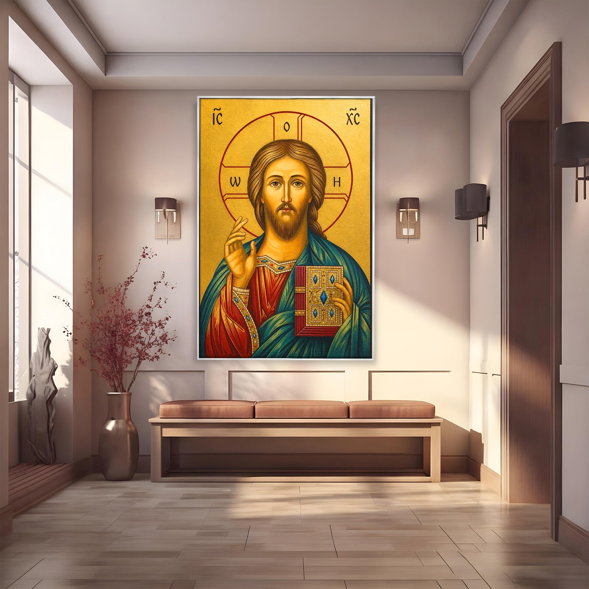 Tablou Canvas Premium LuxCanva® H1094, Hristos, Chipul Mantuirii, Icoana, Religie, Spiritualitate, Credinta, Dormitor, Birou, Culori Vibrante